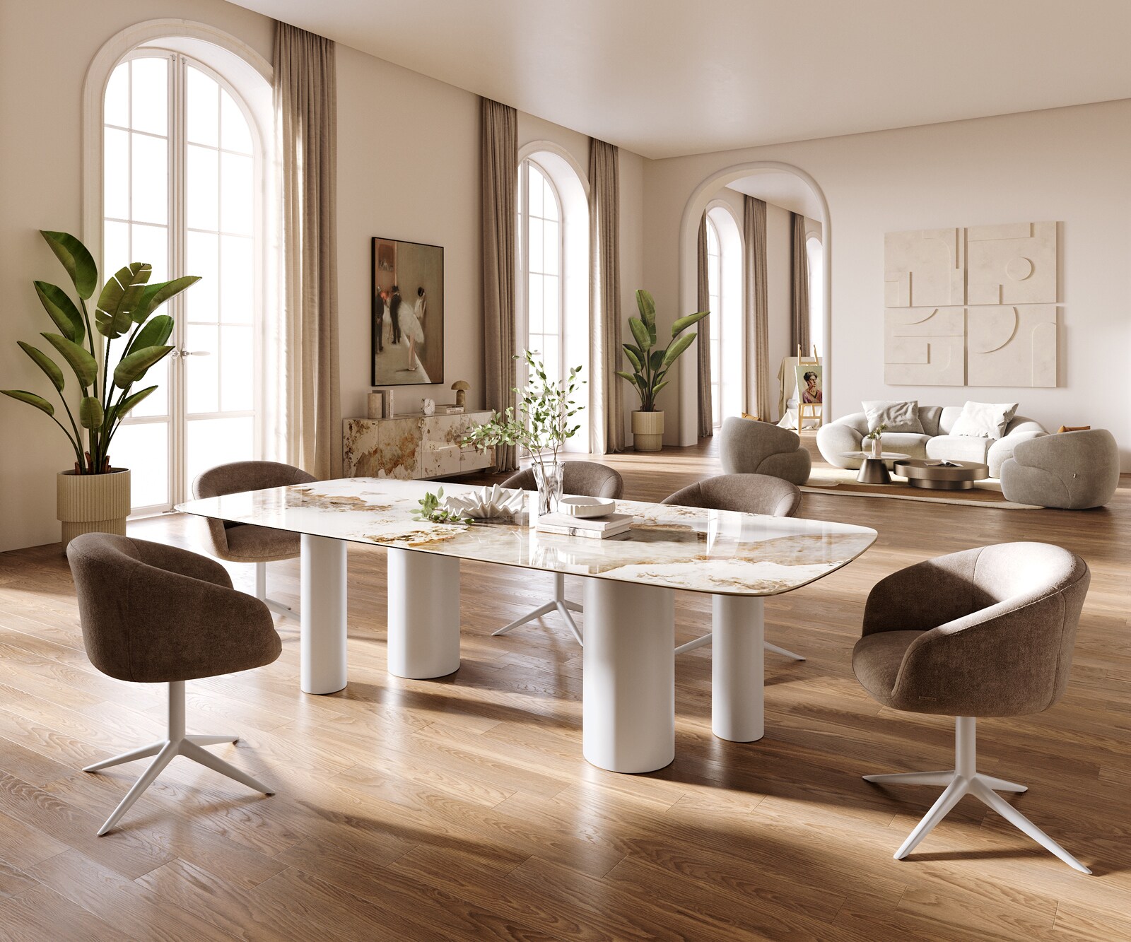 Esstisch Edge Boot 260x120 cm Keramik Minas Melange Weiß-Beige Pilier Metall Weiß 5