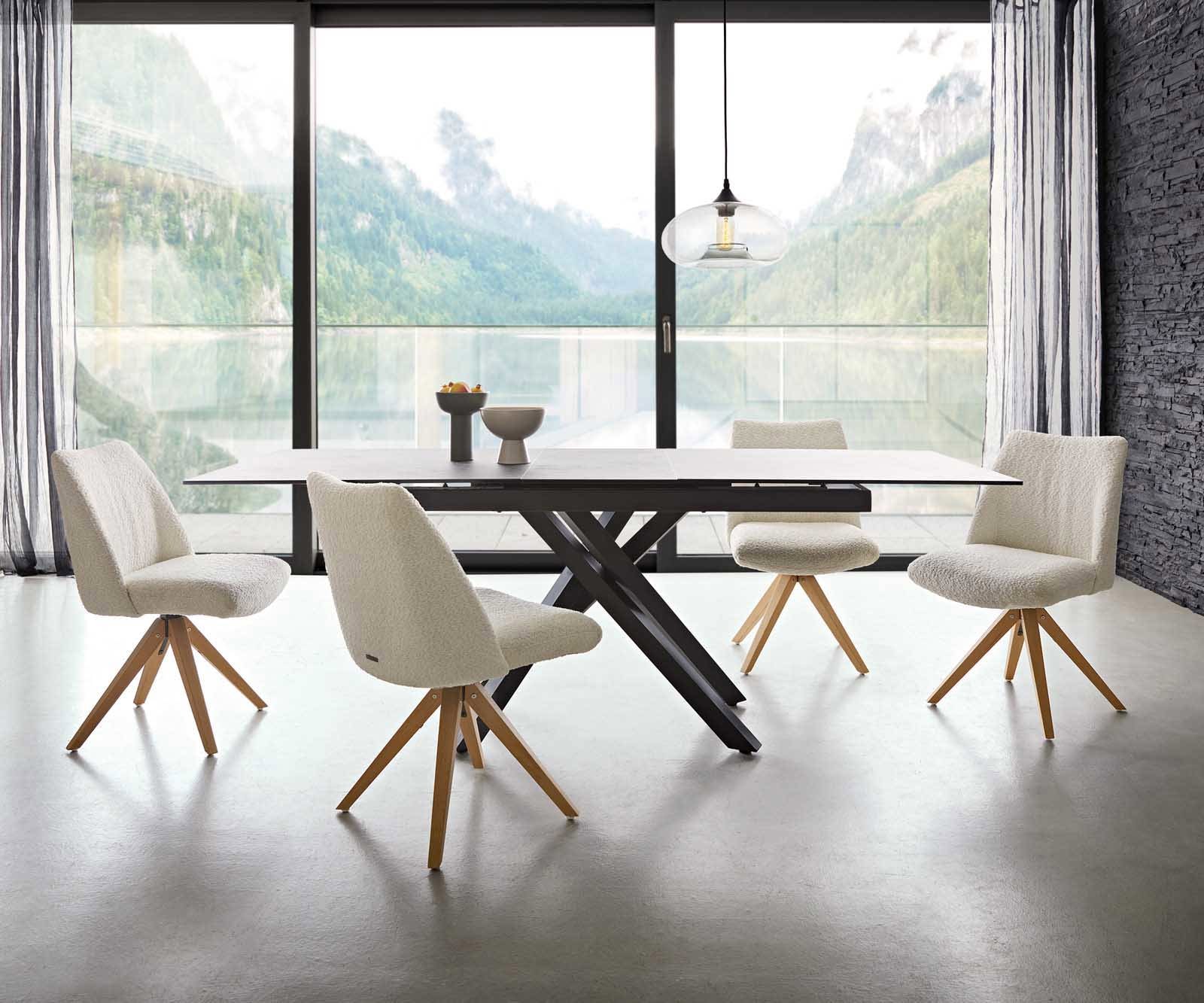 Drehstuhl Elso-Flex Bouclé Weiß Holzgestell kantig Natur 180° drehbar Taschenfederkern 5 Drehstuhl Elso-Flex Bouclé Weiß Holzgestell kantig Natur 180° drehbar Taschenfederkern 5