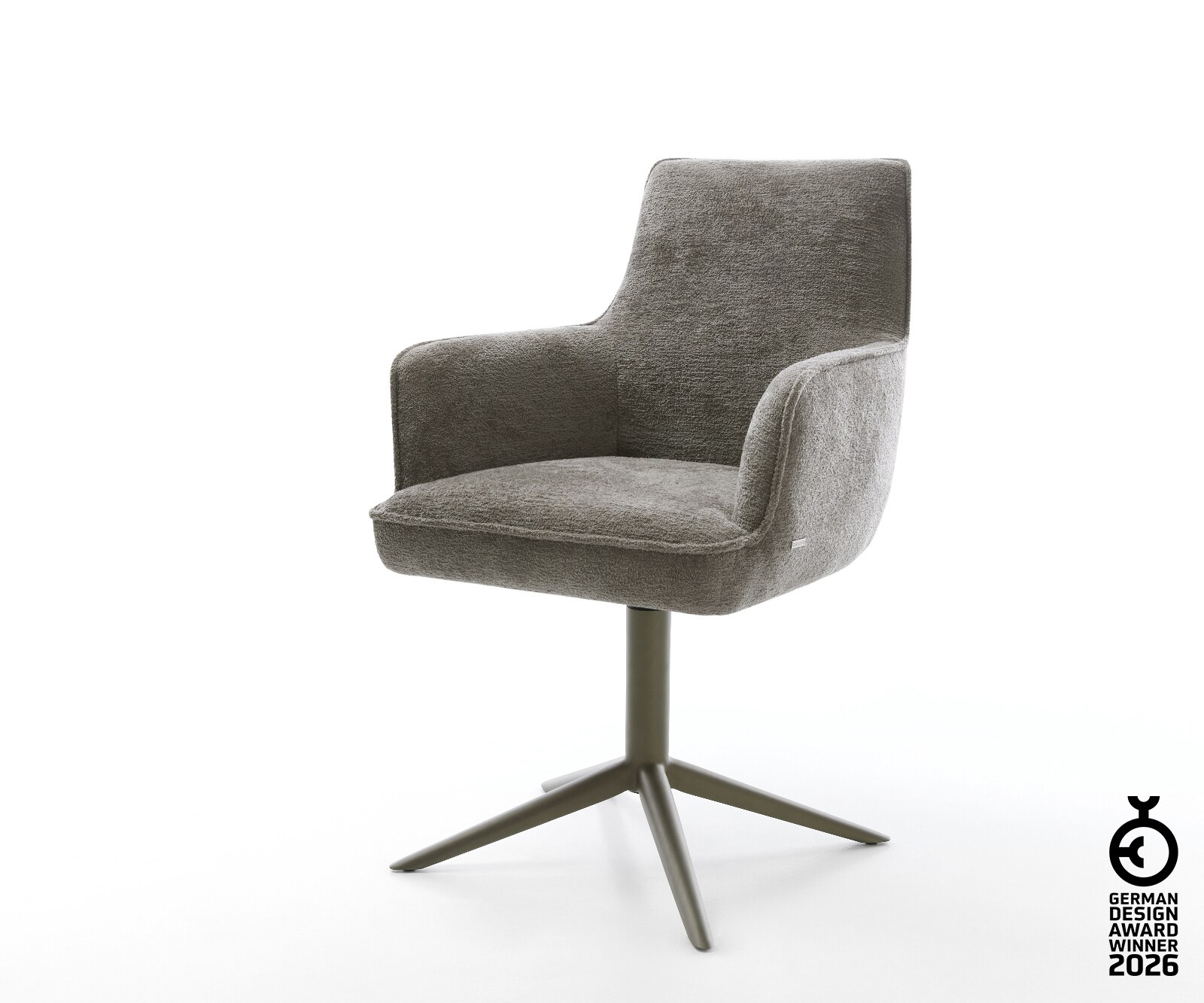 Drehstuhl Heira-Flex mit Armlehnen Bouclé Soft Schlamm Fußkreuz Effektfinish Titan 360° drehbar Wippfunktion Taschenfederkern 1