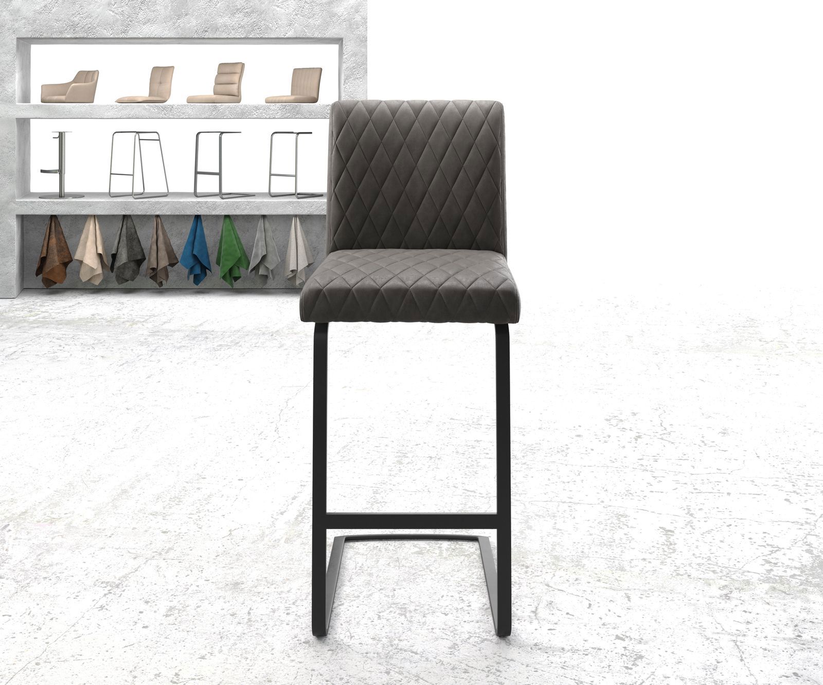 Chaise-de-bar Earnest-Flex piqué en diamant Vintage anthracite  chaise cantilever métal plat 2
