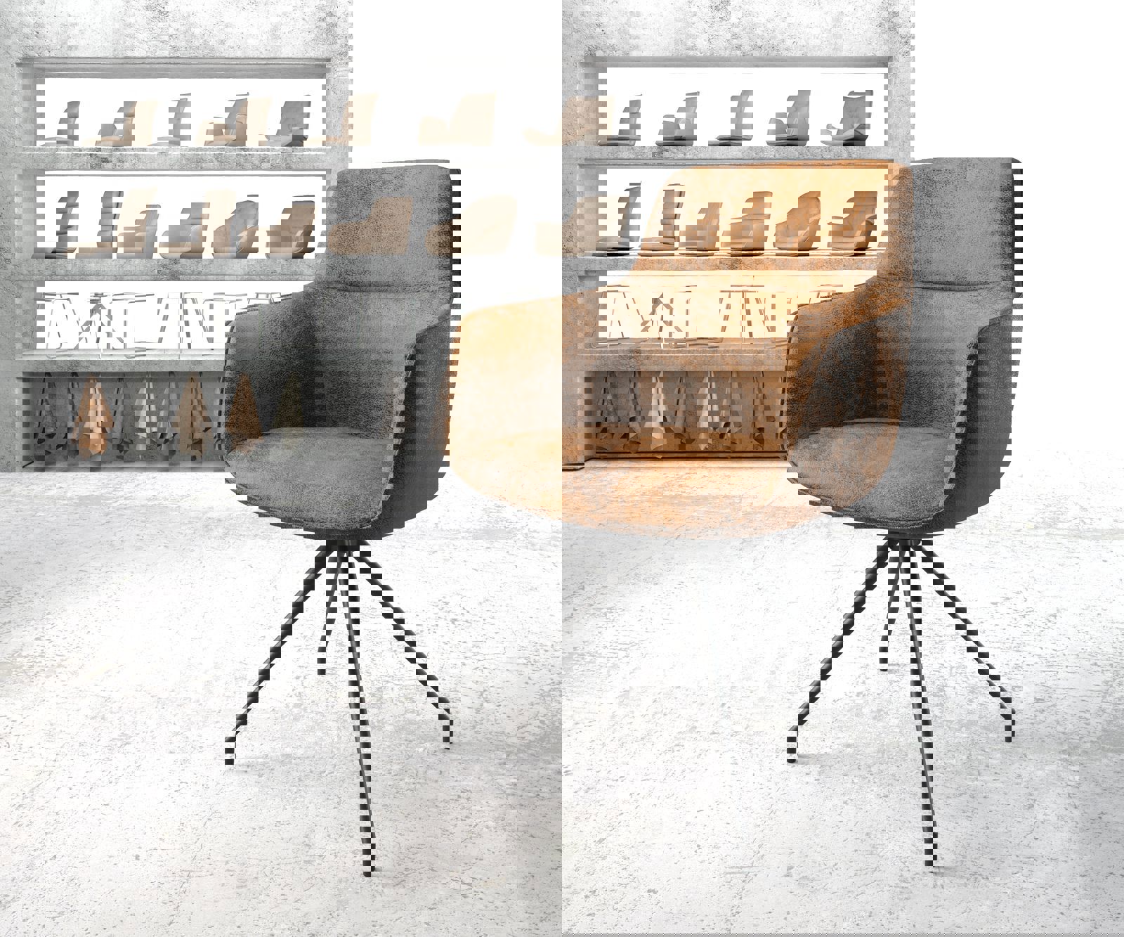 Chaise-pivotante Pejo-Flex brun antique cadre croisé conique noir pivote sur 180°