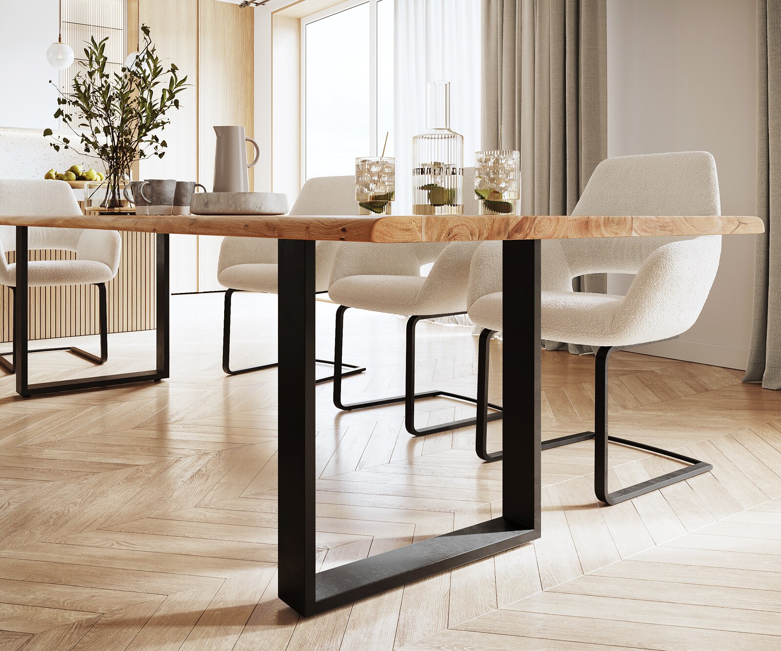 Esstisch Edge 300x100 Akazie Natur Metall Schmal schwarz Live-Edge 5