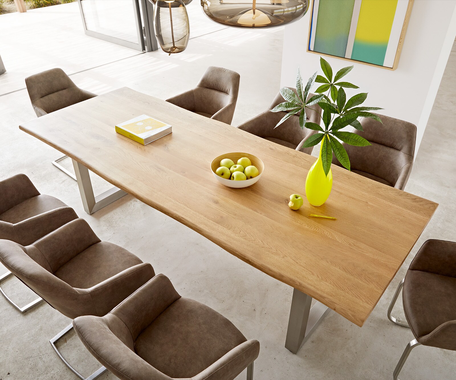 Table-à-manger Edge 260x100x2,5-3 chêne nature acier inoxydable large Live-Edge 4