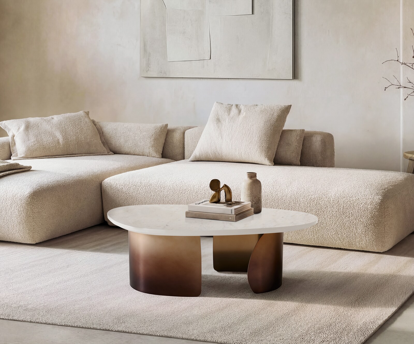 Couchtisch Marvello 100x50 cm Marmor Weiß Metall Gold Fusion Finish