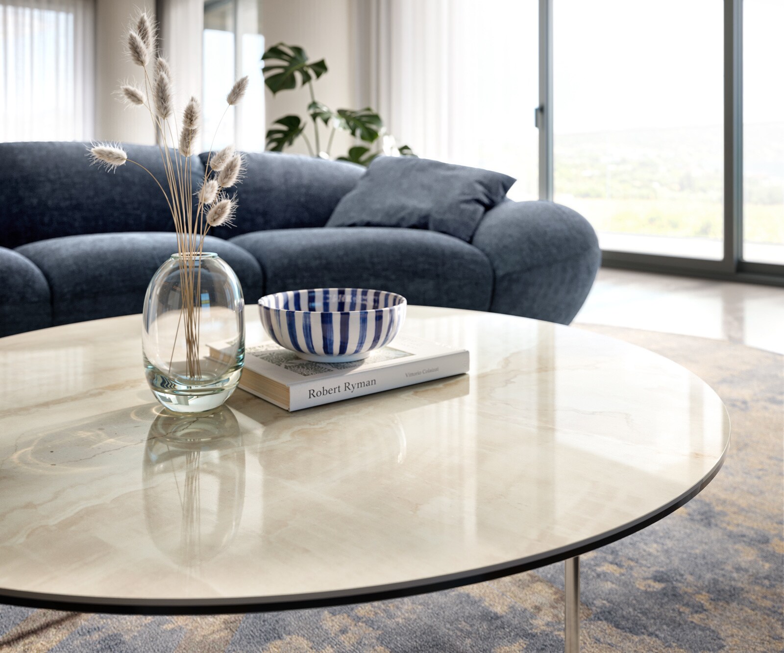 Table basse Edge ronde 100x100 cm céramique Onyx Champagne Trive acier inoxydable brossé 4