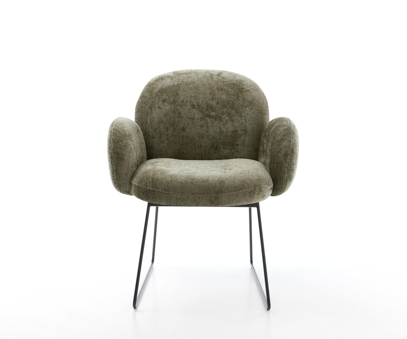 Chaise-de-salle-à-manger Nube-Flex avec accoudoirs chenille olive pied trapèze noir ressorts ensachés 2