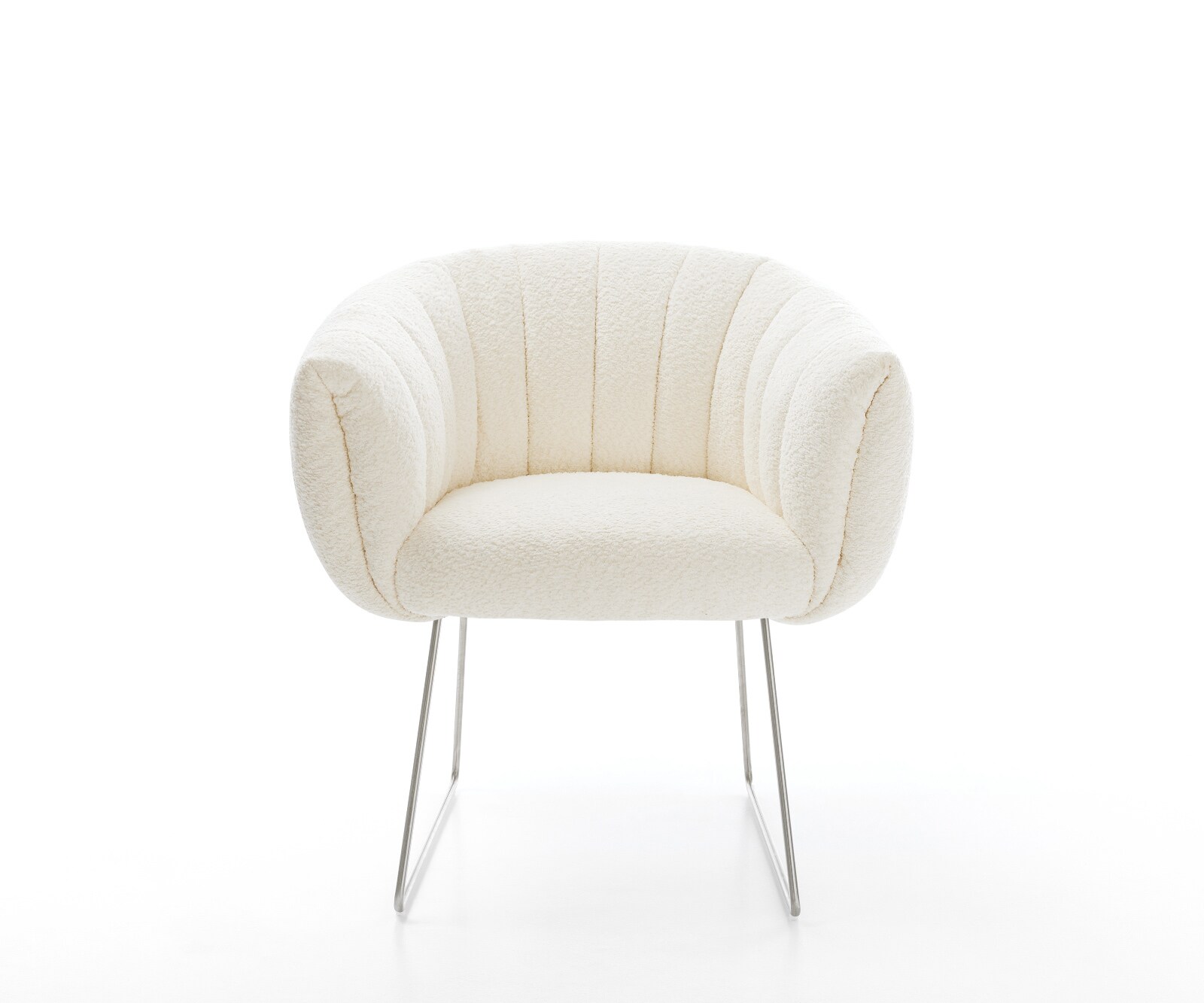 Esszimmerstuhl Jada-Flex Bouclé Weiß Kufengestell Edelstahl Taschenfederkern 2