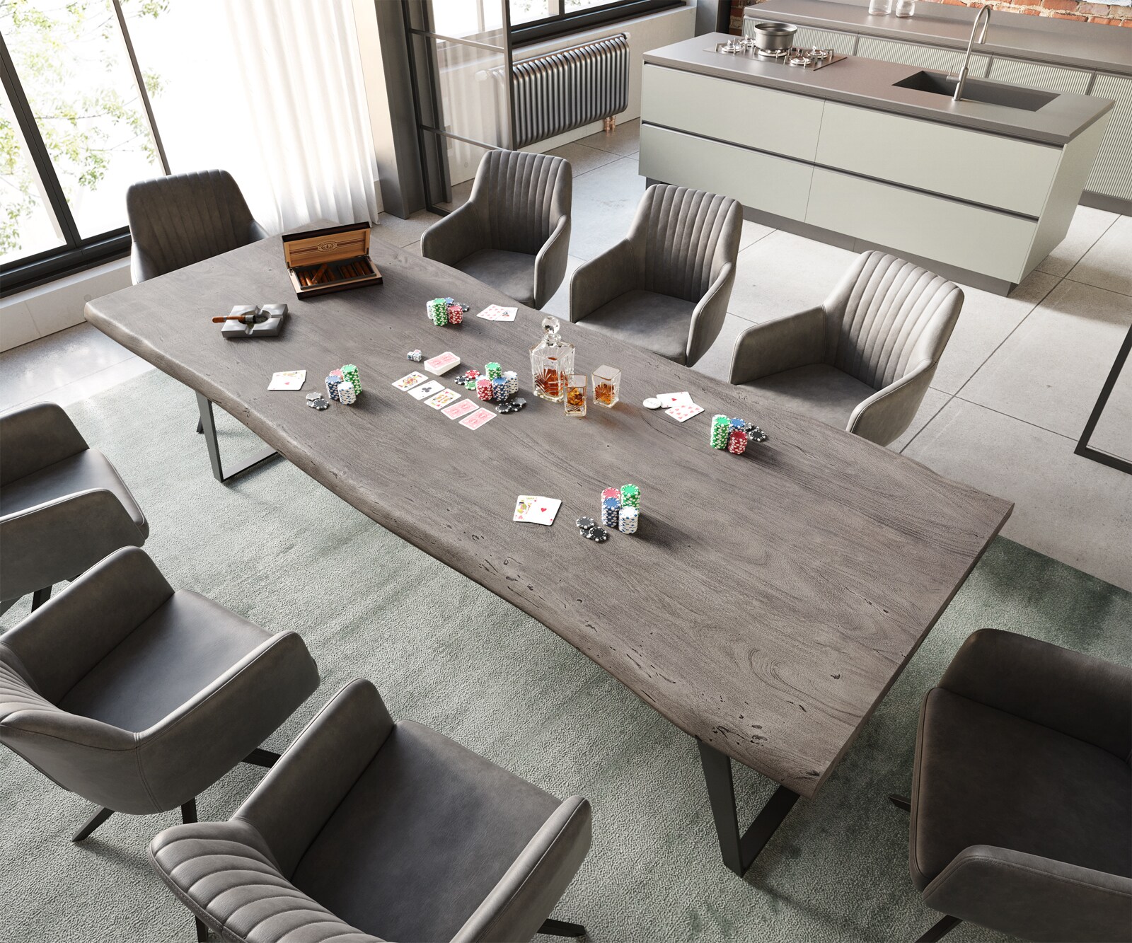 Table à manger Edge 260x100 XL acacia platine métal inclinée noir Live-Edge 2