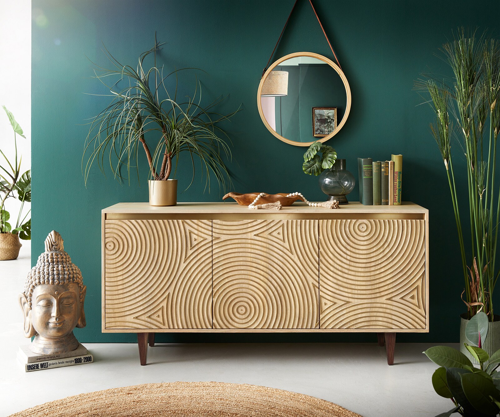 Kommode Budaya 150 cm Mango Natur 3 Türen Fuß vierkant 1