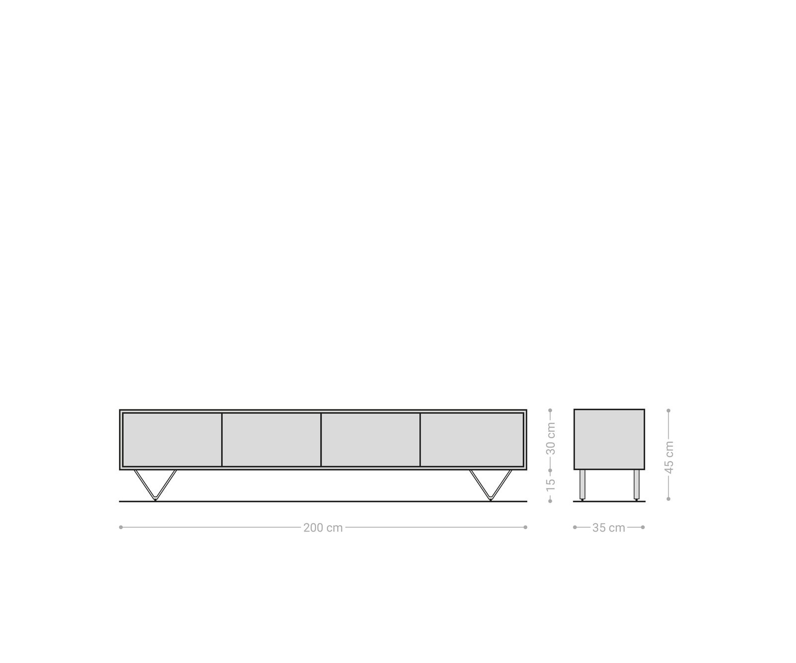 Meuble TV Kleo 200 cm acacia naturel 4 portes pieds en V inox 8