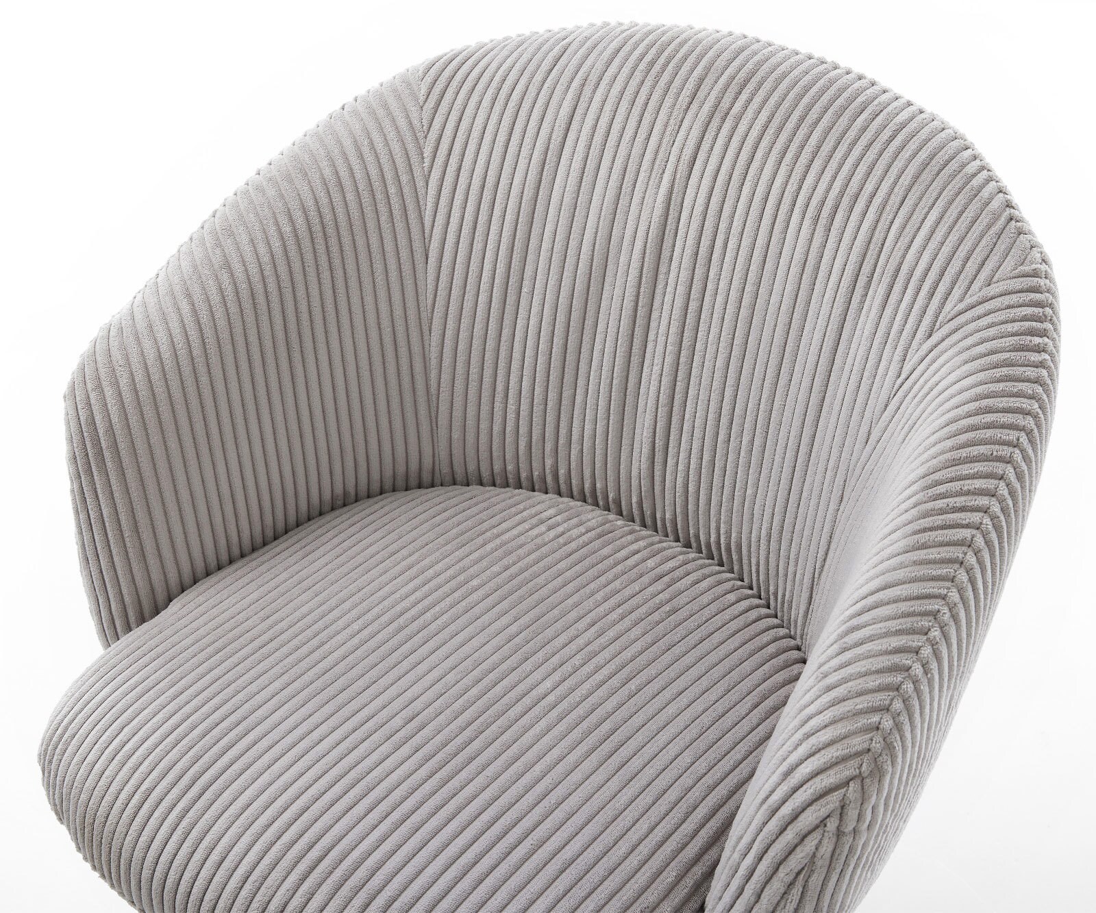 Chaise-pivotante Caja-Flex avec accoudoirs côtelé gris argenté pied de chaise 4 branches aspect titane pivotement sur 360° ressorts ensachés 4