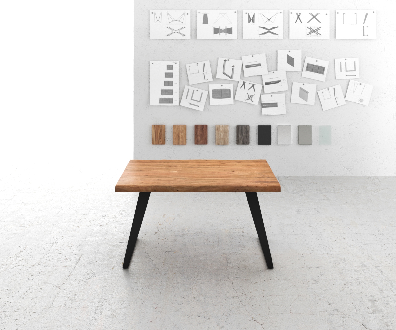 Esstisch Edge 140x90 XL Akazie Natur Metall Schräg Live-Edge 1 Esstisch Edge 140x90 XL Akazie Natur Metall Schräg Live-Edge 1