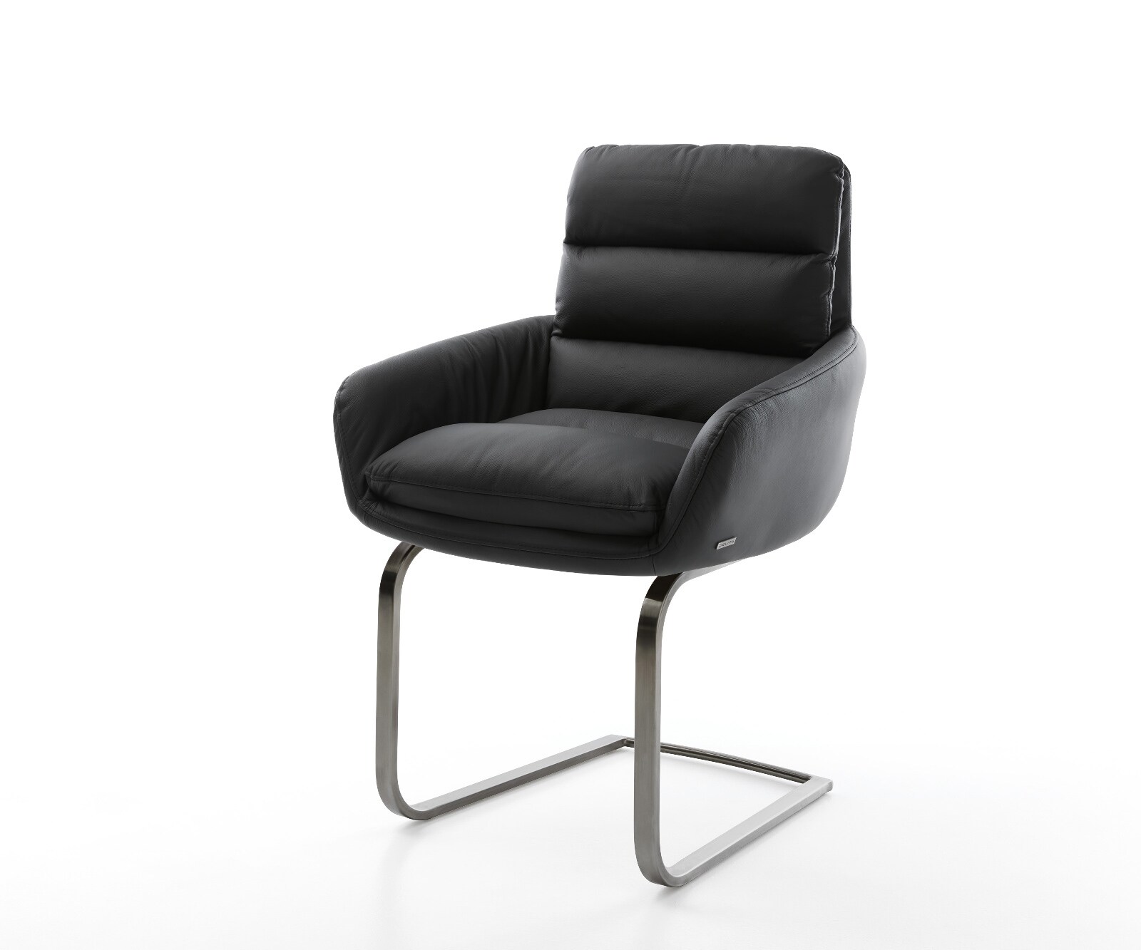 Cantilever Abelia-Flex avec accoudoirs cuir de vache noir pied cantilever plat grafiete 1
