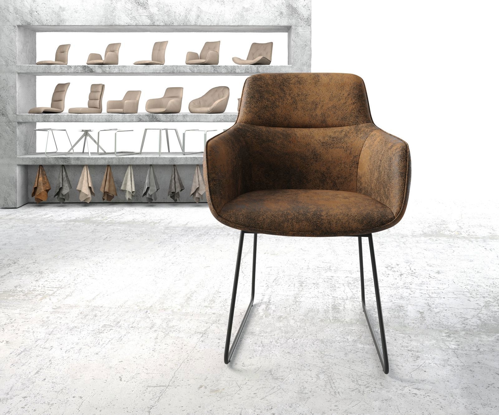 Fauteuil Pejo-Flex brun antique cadre patin noir 1 Fauteuil Pejo-Flex brun antique cadre patin noir 1