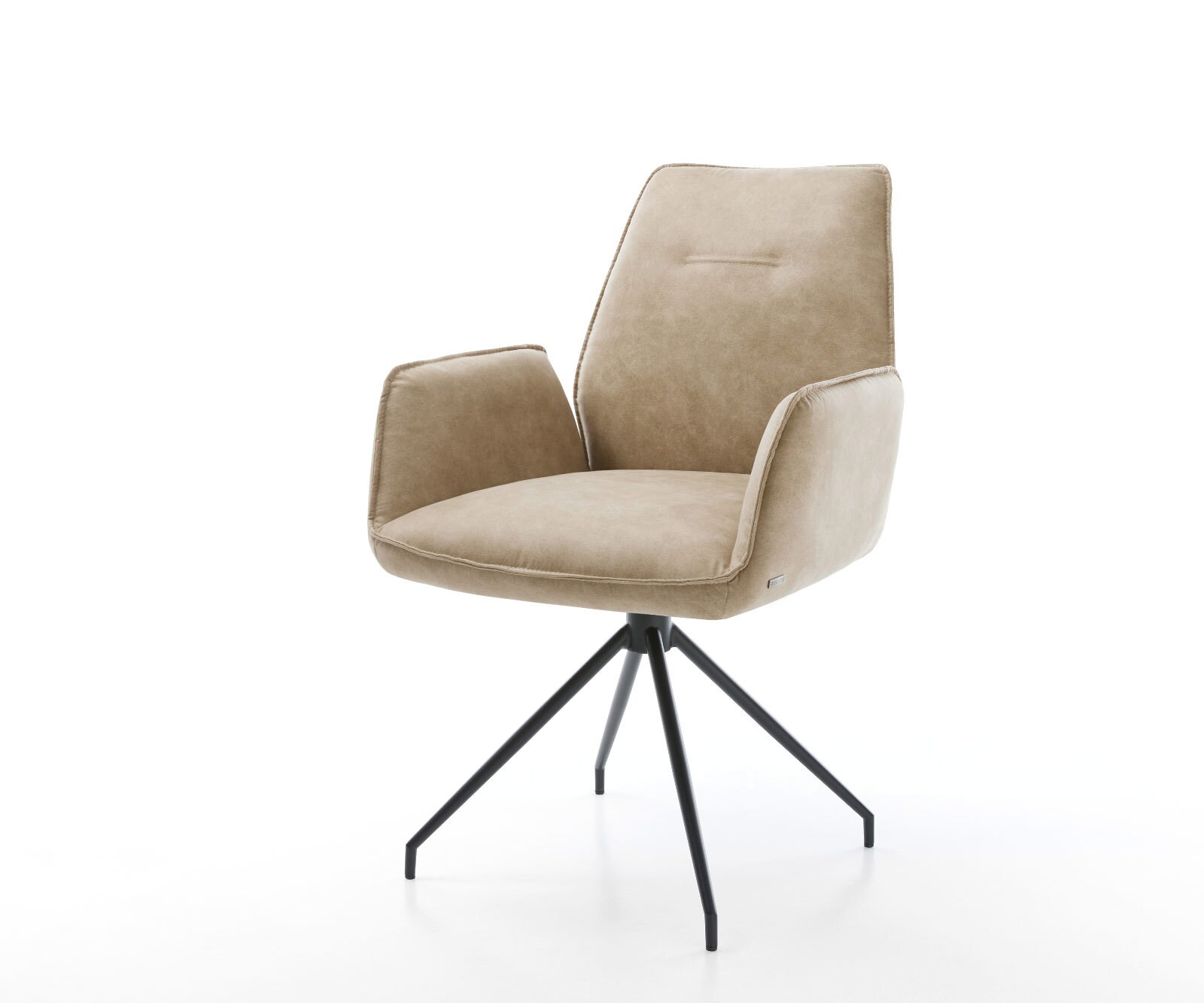 Chaise-de-salle-à-manger Zoa-Flex microvelours beige vintage pied croisé conique noir ressorts ensachés