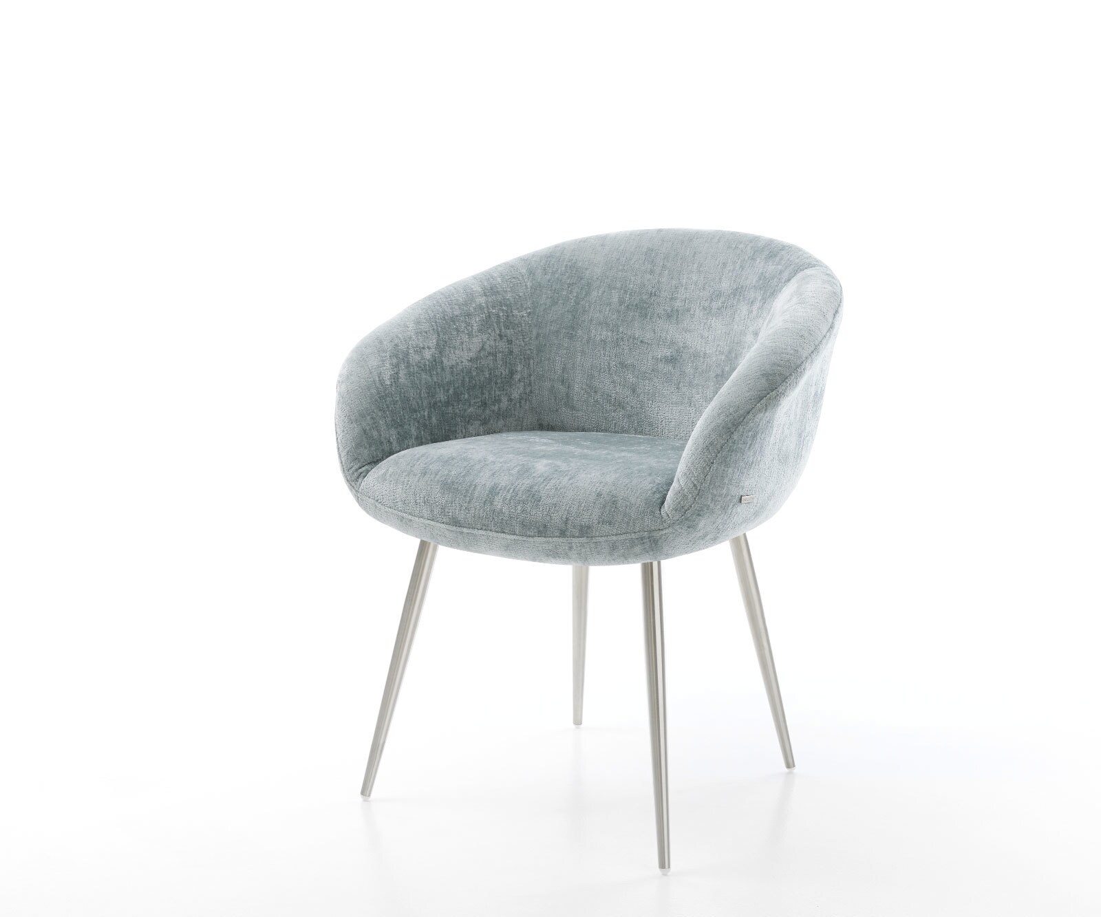 Esszimmerstuhl Vinka-Flex mit Armlehnen Chenille Pastellblau 4-Fuß konisch Edelstahl Taschenfederkern Esszimmerstuhl Vinka-Flex mit Armlehnen Chenille Pastellblau 4-Fuß konisch Edelstahl Taschenfederkern