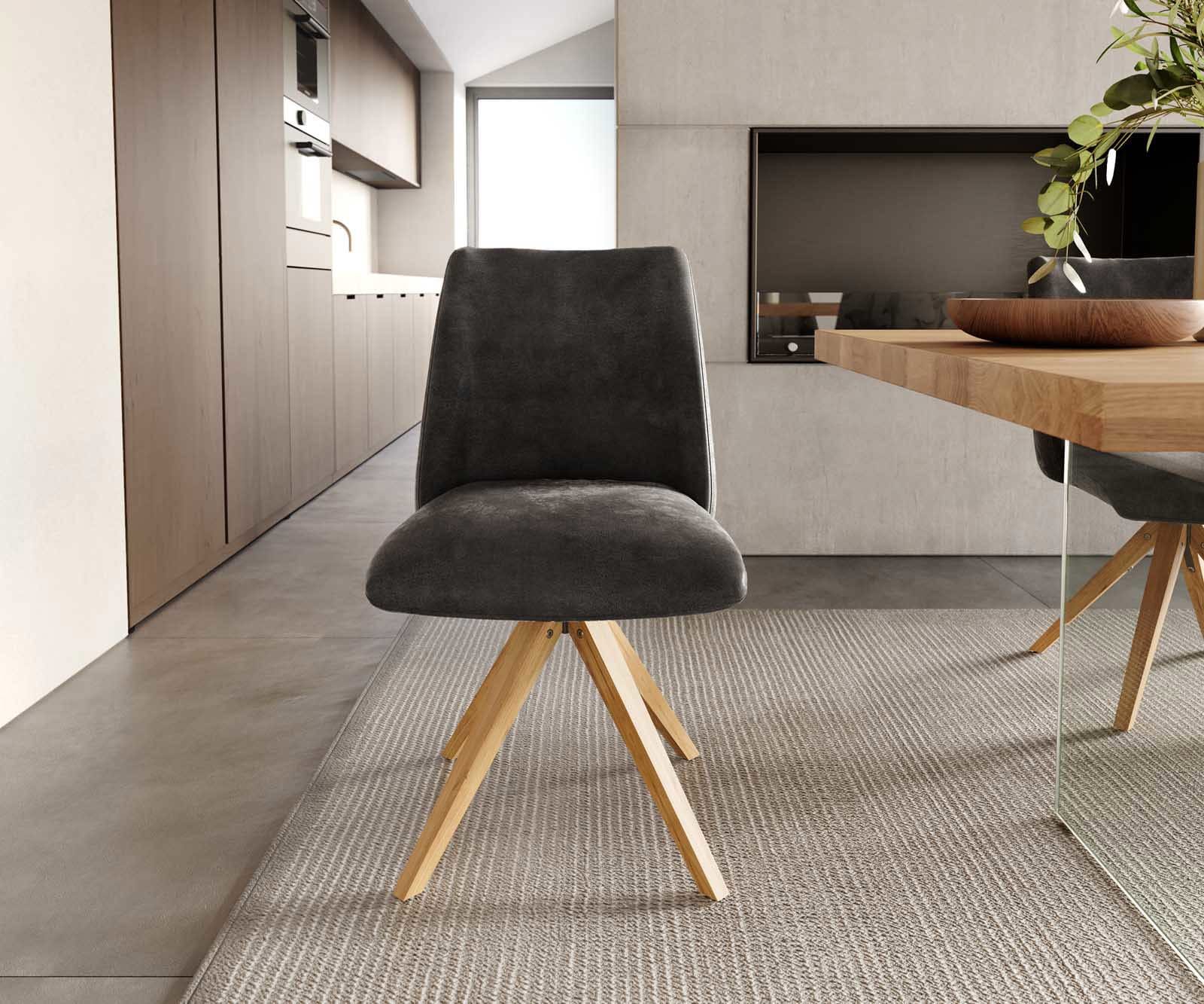 Drehstuhl Elso-Flex Mikrofaser Anthrazit Vintage Holzgestell kantig Natur 180° drehbar Taschenfederkern 2 Drehstuhl Elso-Flex Mikrofaser Anthrazit Vintage Holzgestell kantig Natur 180° drehbar Taschenfederkern 2