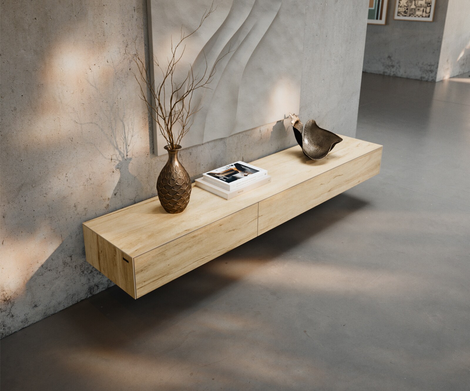 Lowboard Cuor 200 cm Keramik Laminam® Sabbia Eichefarbig 1 Klappe 1 Schubfach Schwebend 3