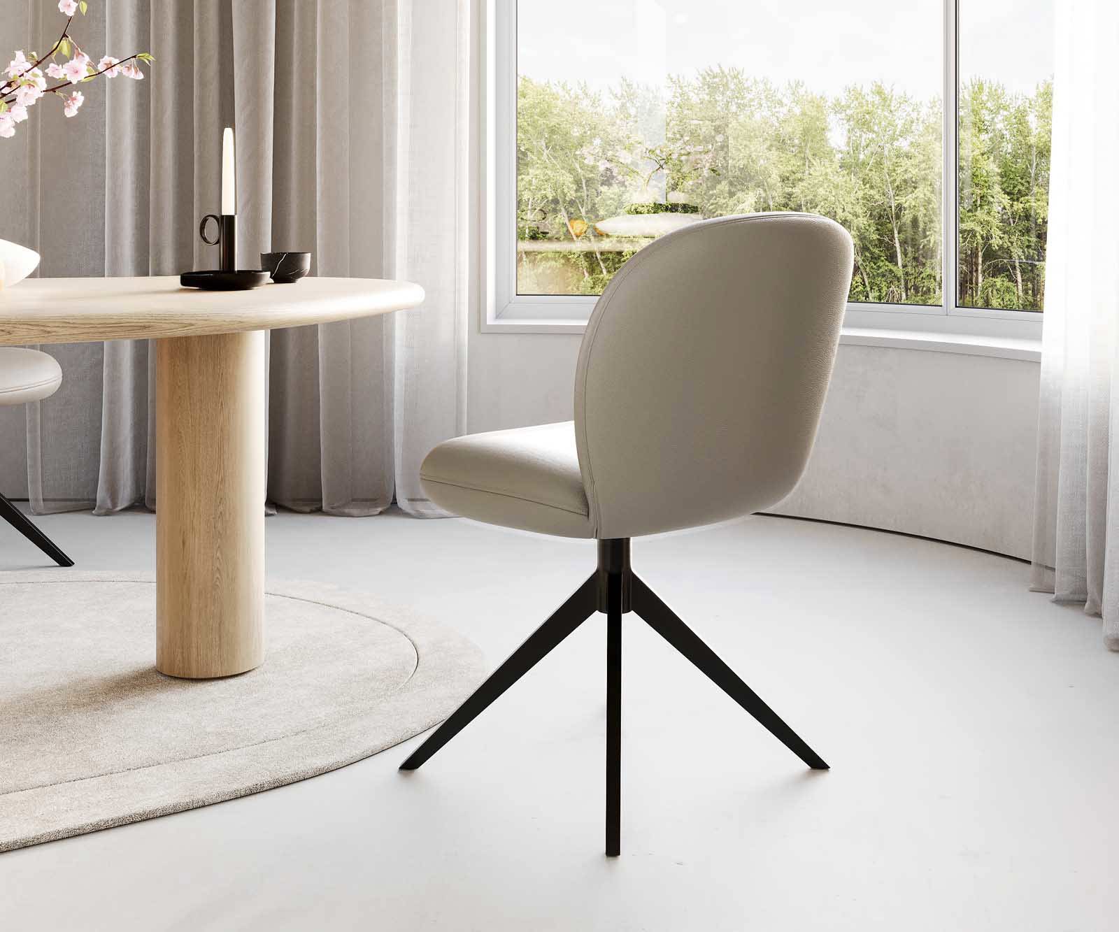 Chaise-pivotante Nube-Flex cuir de vache couleur boue pied croisé large noir pivotement sur 360° ressorts ensachés 4