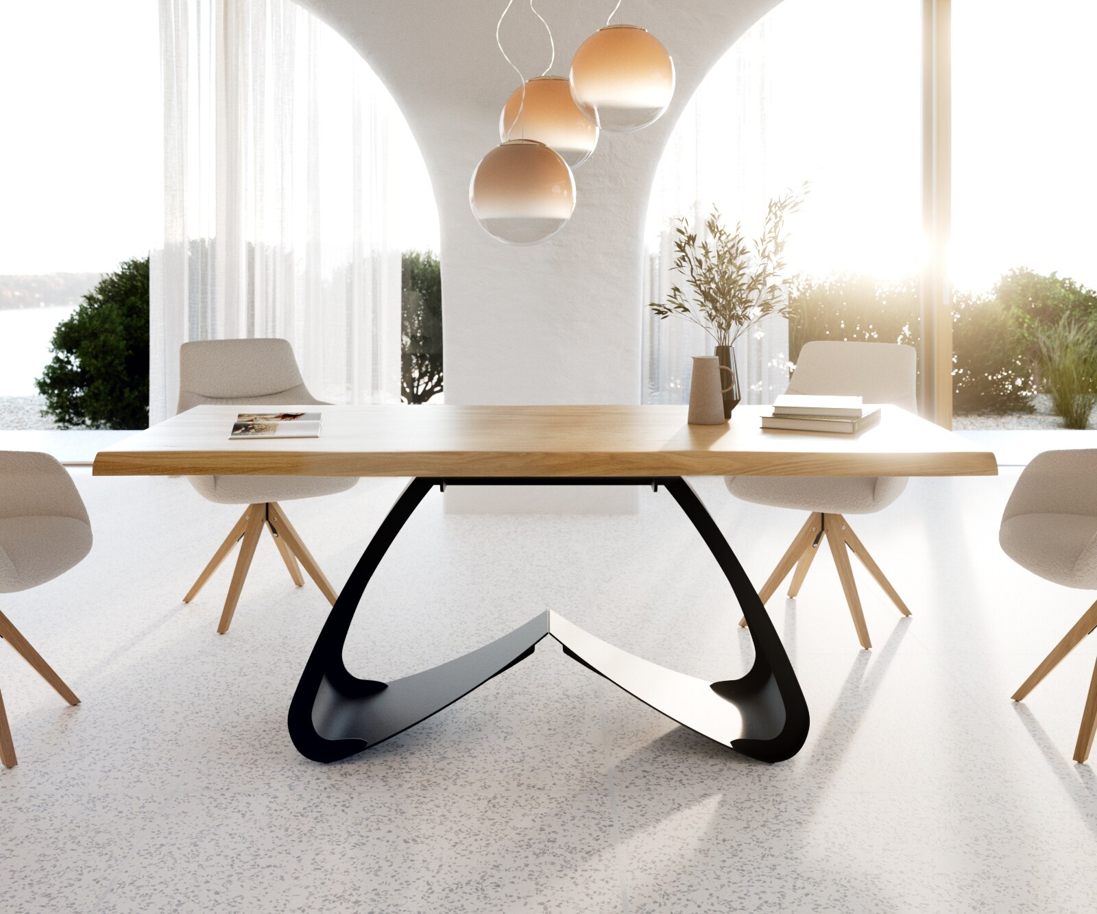 Table à manger Edge 200x100 Chêne Nature Cadre en W Métal Noir Live-Edge 1