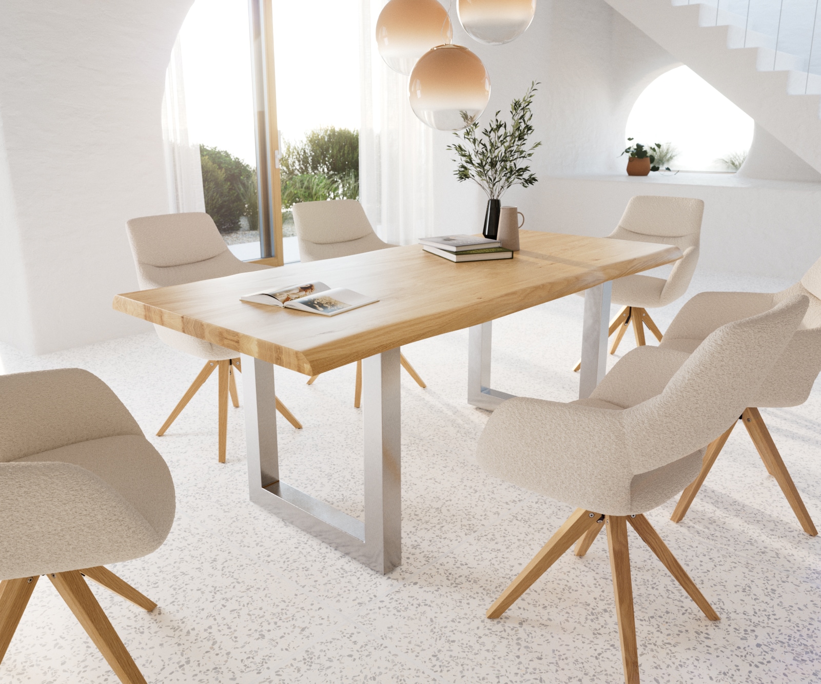 Esstisch Edge 200x100 Eiche Natur Edelstahl Breit Live-Edge 6 Esstisch Edge 200x100 Eiche Natur Edelstahl Breit Live-Edge 6