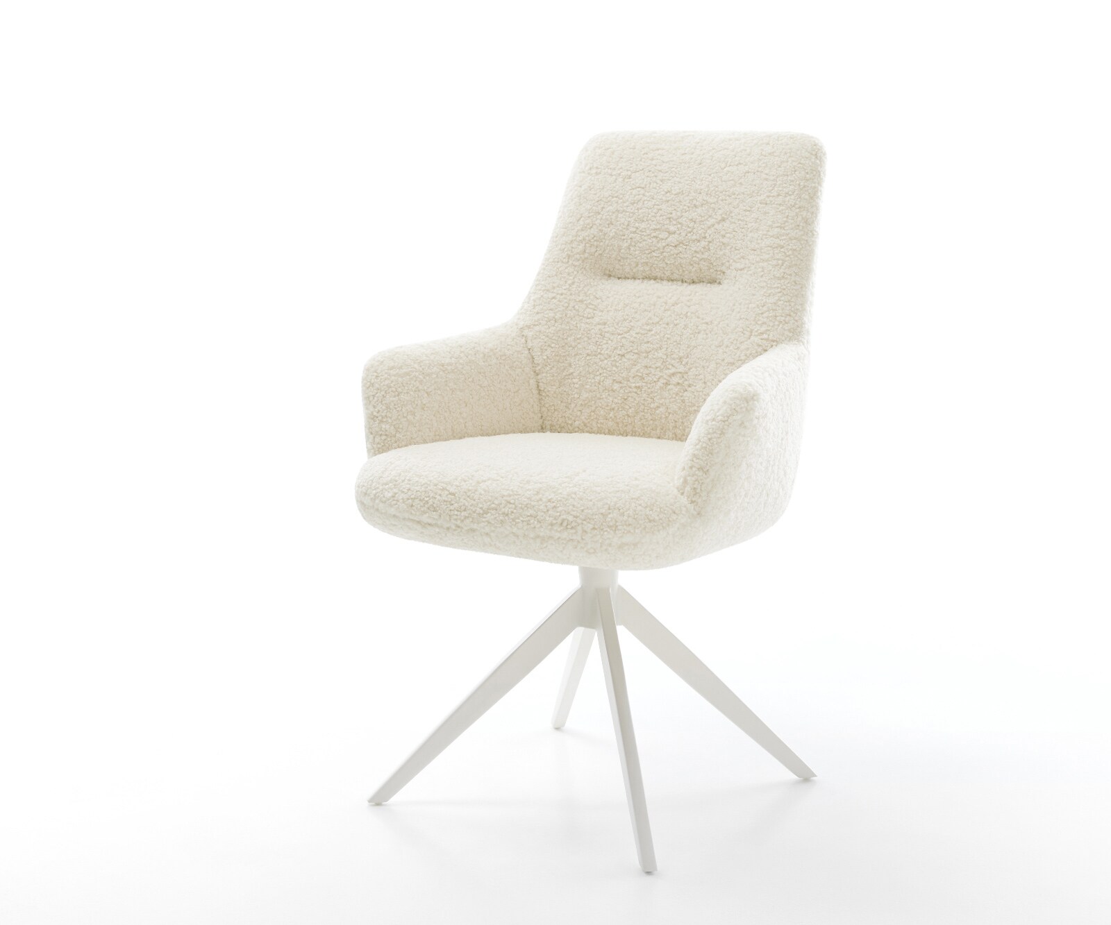 Drehstuhl Zelia-Flex mit Armlehnen Teddystoff Beige Kreuzgestell breit Weiß 360° drehbar Wippfunktion Taschenfederkern 1