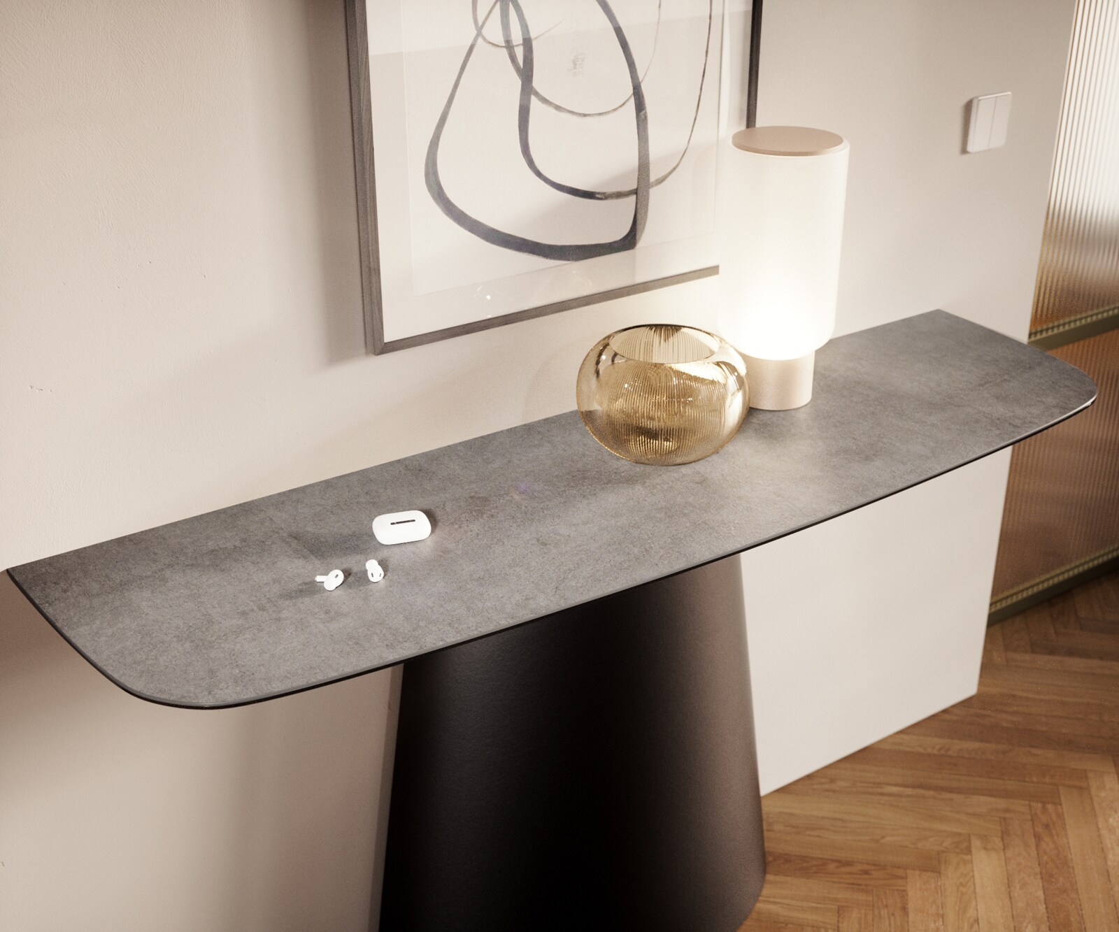 Konsolentisch Edge Boot 140x40 cm Keramik Beton Grau Conos Metall Schwarz 6
