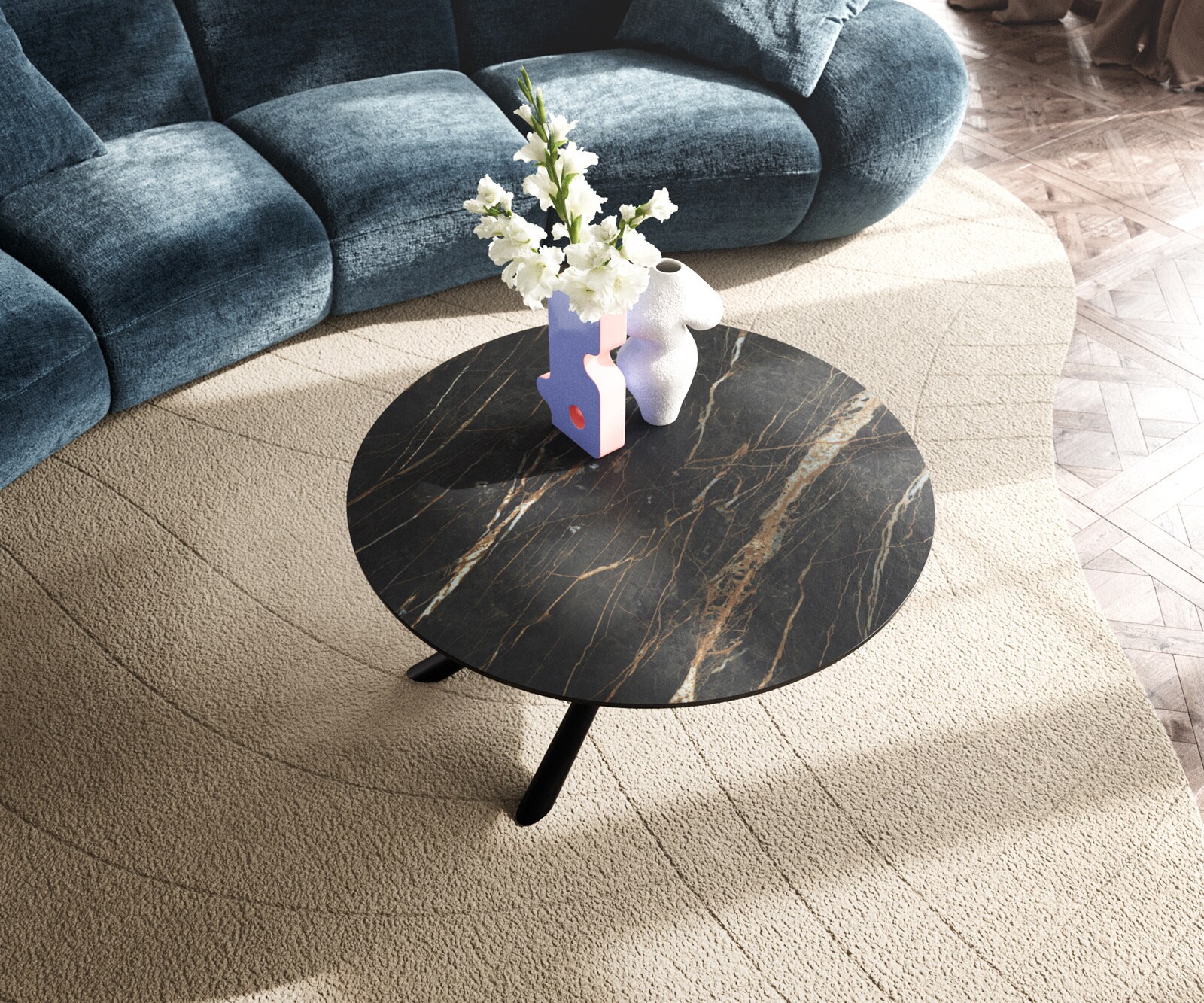 Couchtisch Edge Rund 90x90 cm Keramik Laminam® Noir Desir Braun Sarity Metall Schwarz 4