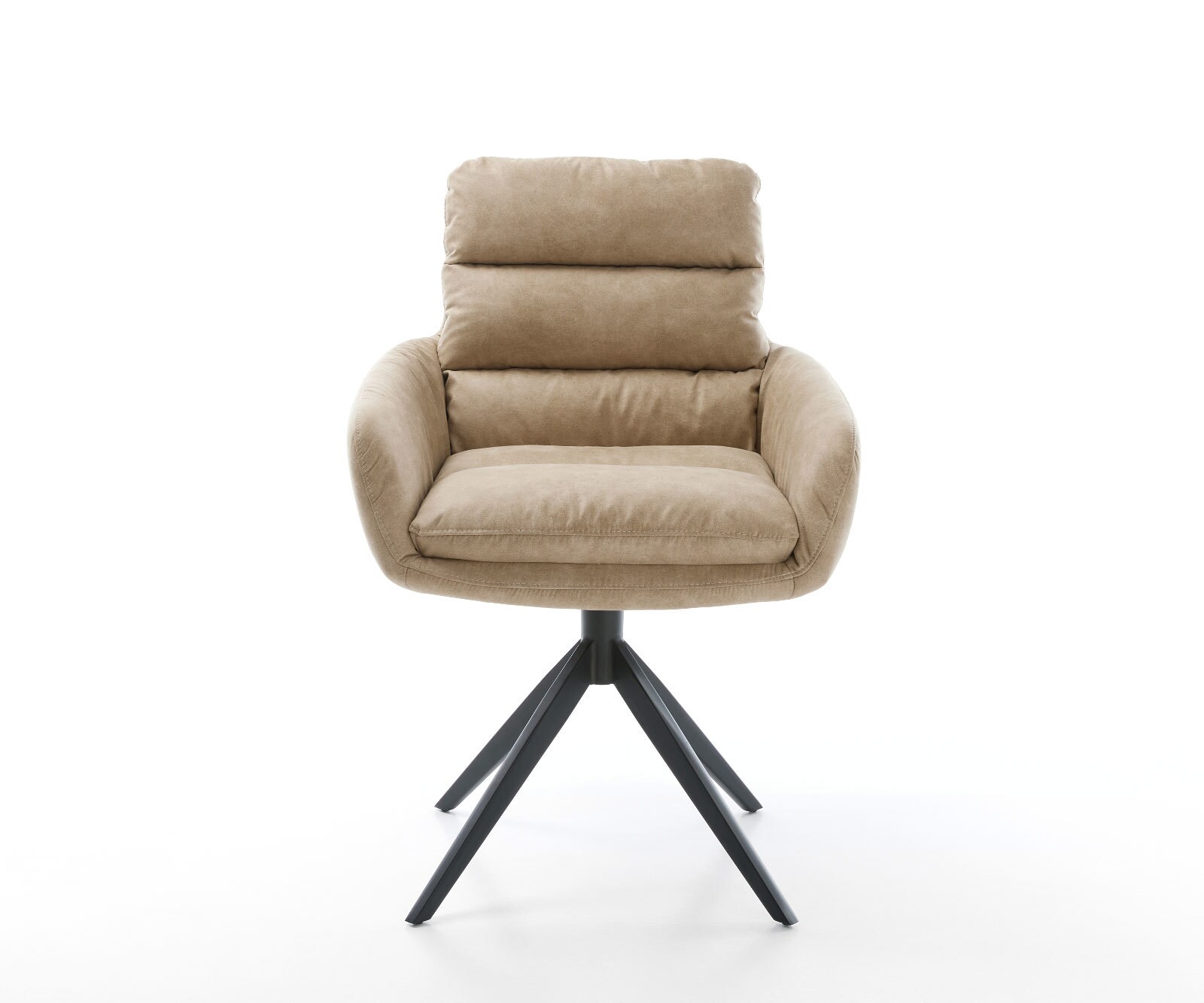 Chaise-de-salle-à-manger Abelia-Flex avec accoudoirs microvelours beige vintage pied croisé large noir 2
