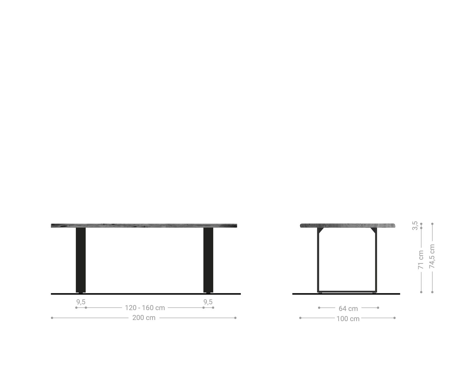 Esstisch Edge 200x100 Akazie Braun Edelstahl Schmal Live-Edge 5