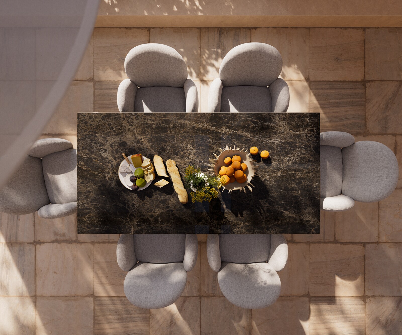 Table d’extérieur Edge 200x100 cm céramique Laminam® Emperador Extra Lucidato brun foncé piètement croisé rectangulaire noir 4