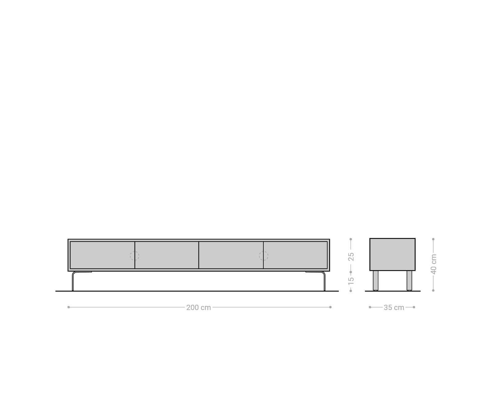Buffet bas Fevo 200 cm acacia nature 4 portes Pied-L 4 Buffet bas Fevo 200 cm acacia nature 4 portes Pied-L 4
