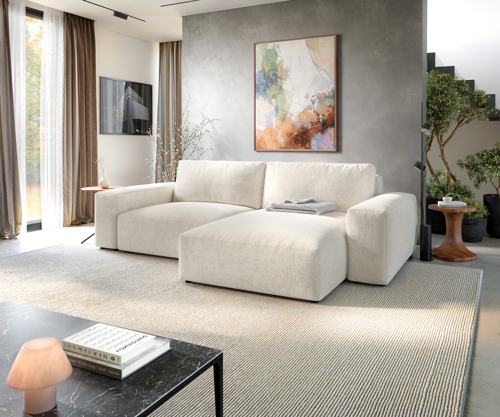Ecksofa Lanzo XL 270x180 cm Strukturstoff Soft Beige Recamiere variabel 1