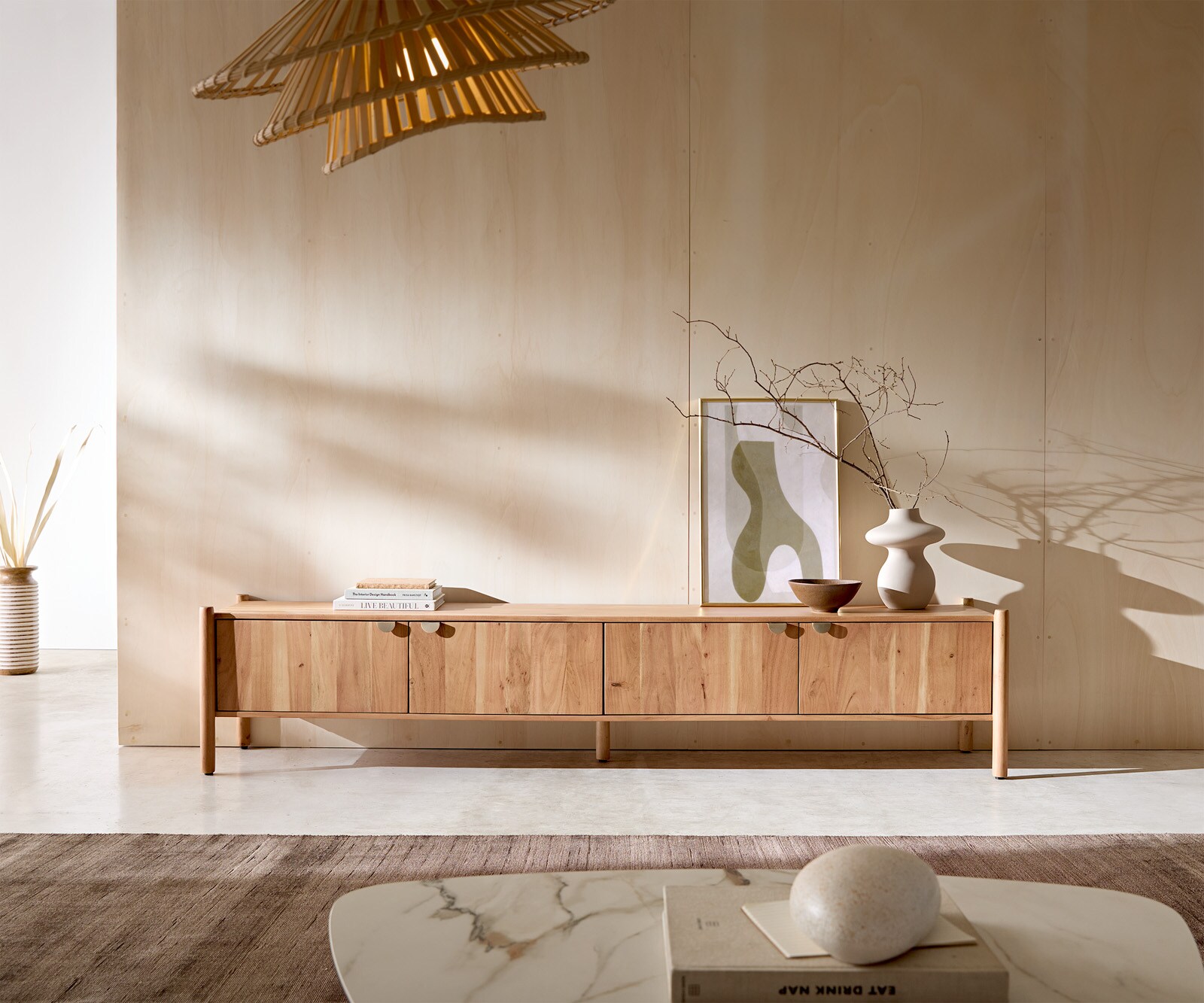 Meuble-TV Caius 220 cm acacia aura 4 portes 1
