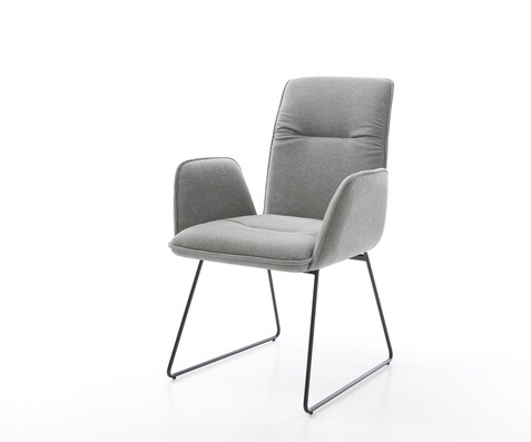 Chaise-de-salle-à-manger Vinja-Flex tissu structuré doux gris pied trapèze noir