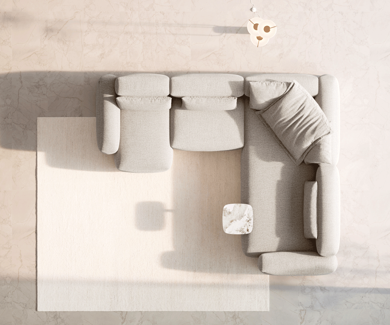 Wohnlandschaft Freestyle 360x290 cm Webstoff Soft Beige Kappnaht 5