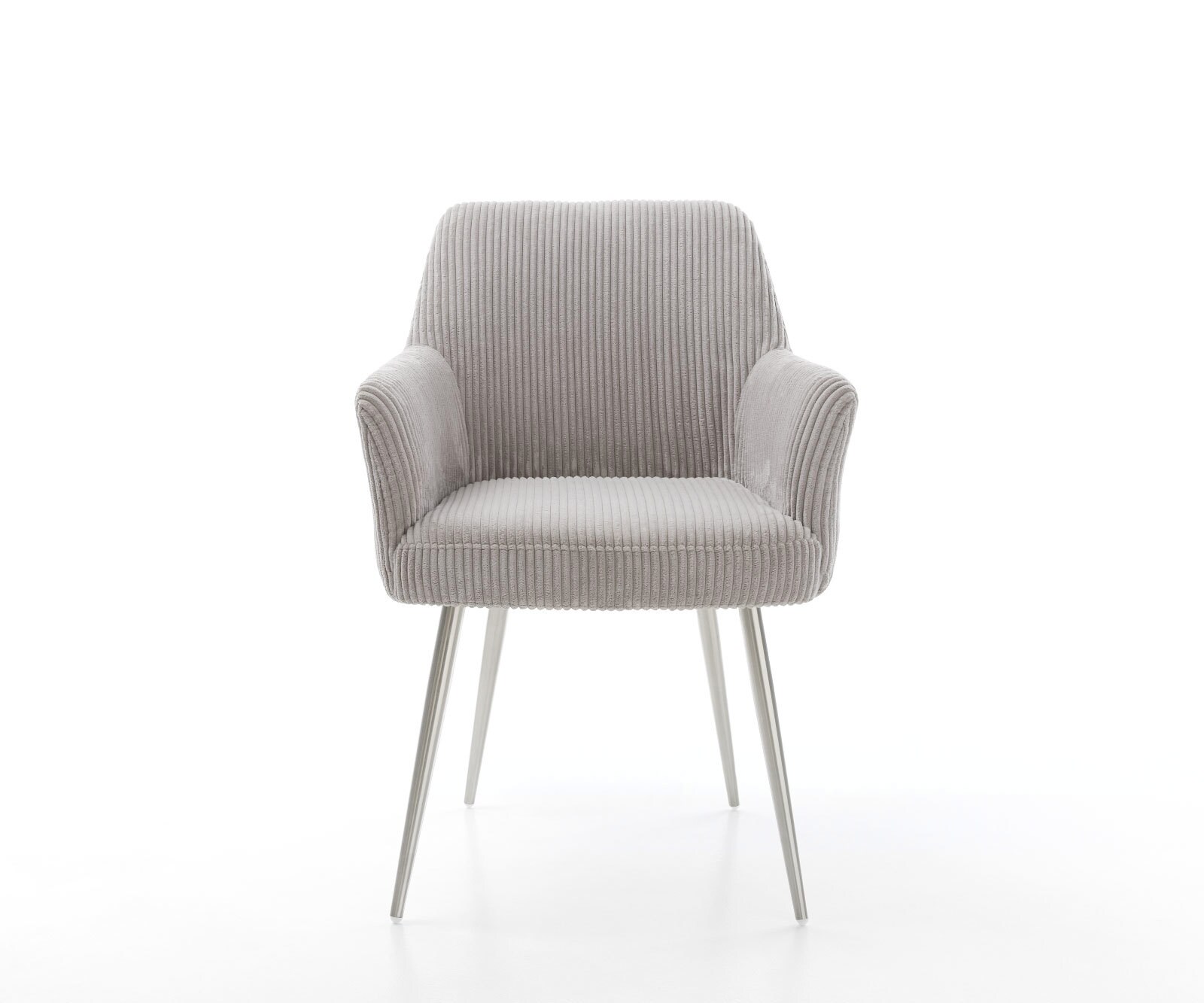 Chaise-de-salle-à-manger Xana-Flex avec accoudoirs côtelé gris argenté 4 pieds coniques acier inoxydable brossé ressorts ensachés 2