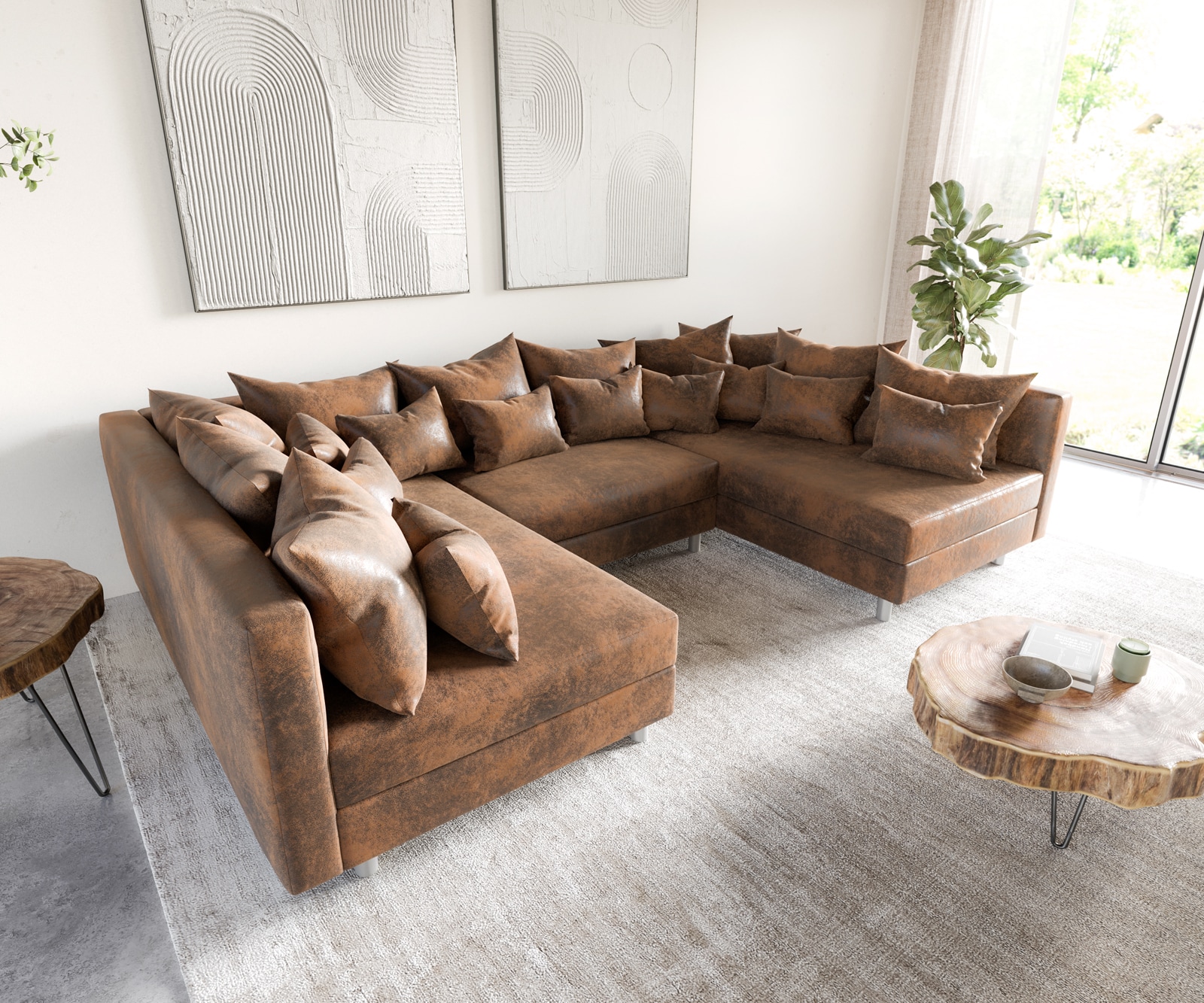 Wohnlandschaft Clovis Braun Antik Optik Modulsofa 
