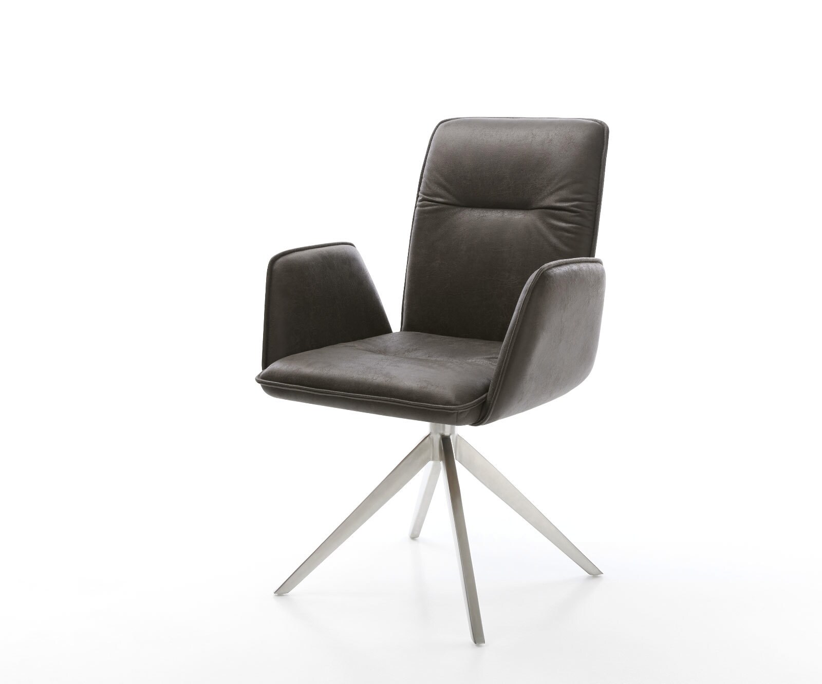 Chaise-pivotante Vinja-Flex microvelours anthracite vintage pied croisé large acier inoxydable brossé pivotement sur 360° fonction bascule