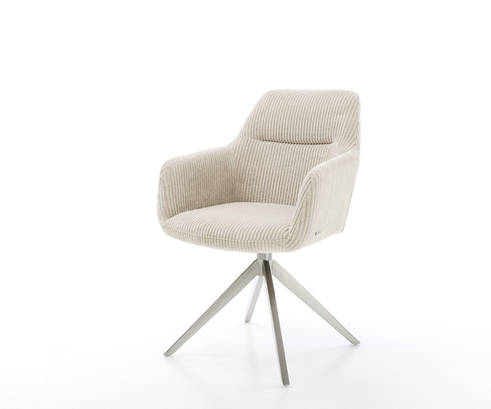 Chaise-pivotante Pejo-Flex côtelé beige pied croisé large acier inoxydable brossé pivotement sur 360° fonction bascule ressorts ensachés