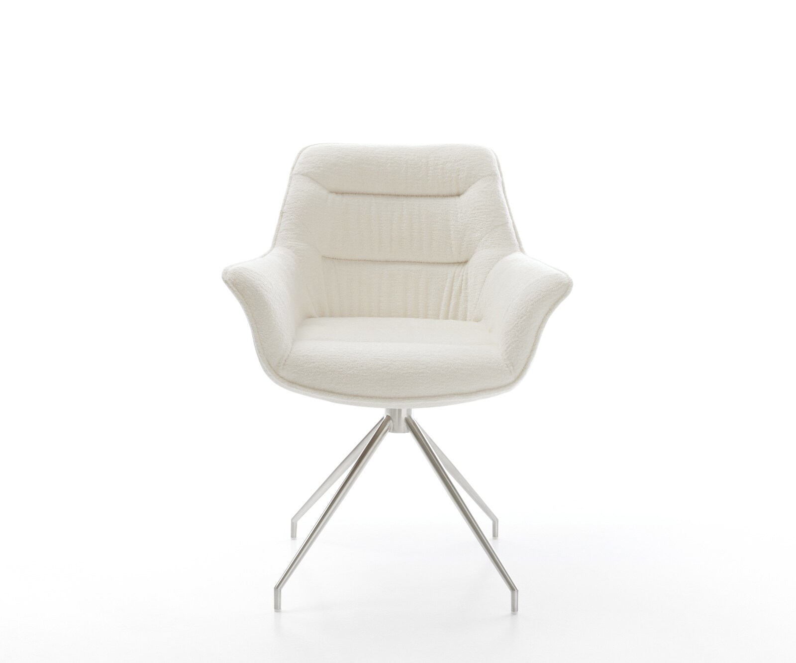 Esszimmerstuhl Kaira-Flex Bouclé Soft Beige Kreuzgestell konisch Edelstahl 1