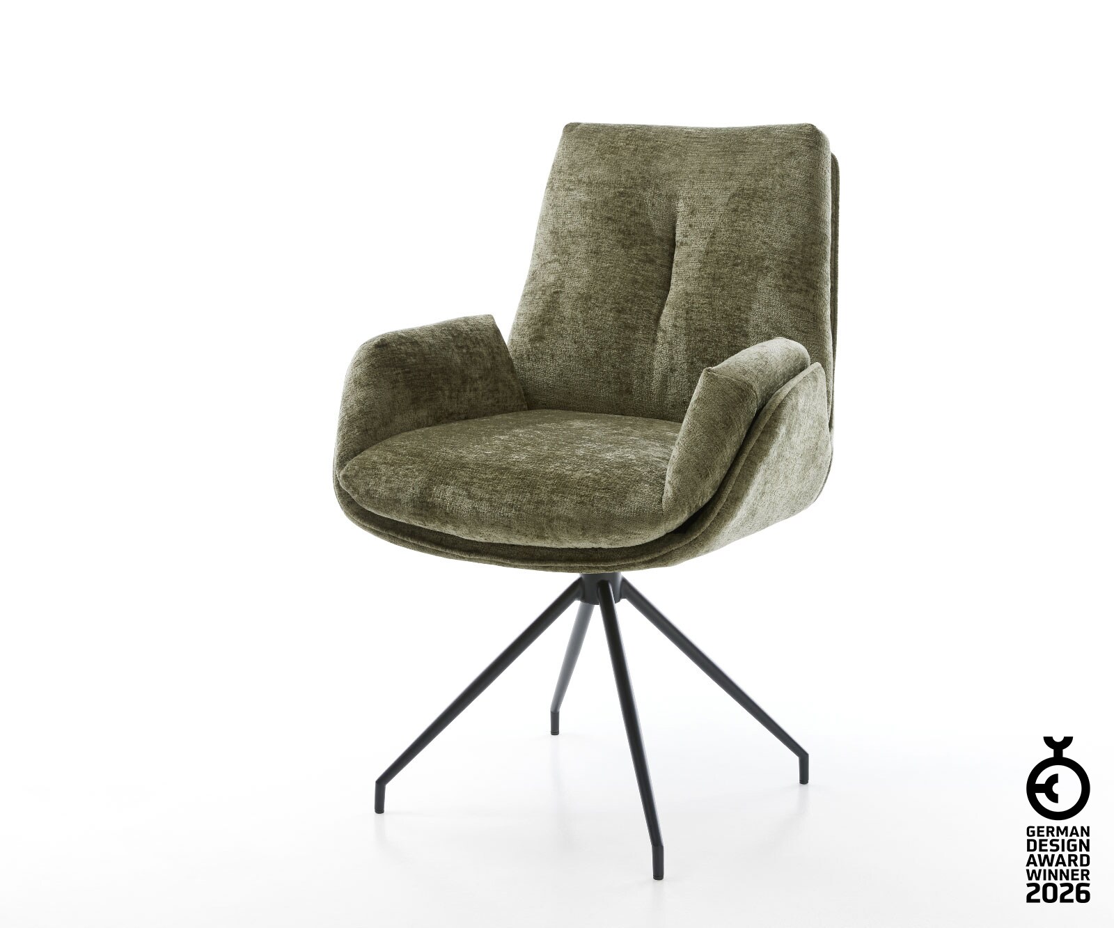 Drehstuhl Clea-Flex Chenille Olive Kreuzgestell konisch Schwarz 180° drehbar