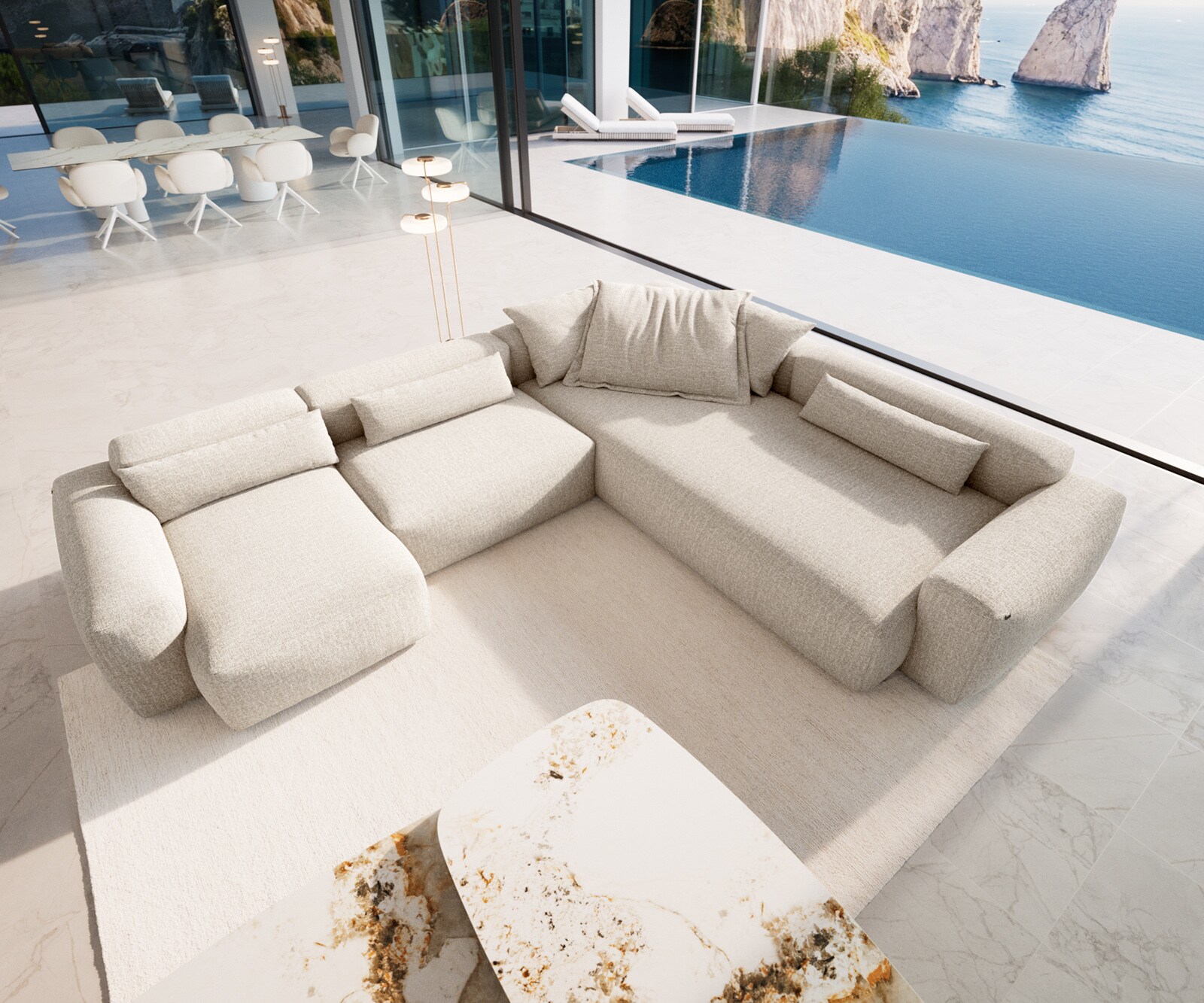 Wohnlandschaft Freestyle 360x290 cm Webstoff Soft Beige Kappnaht 3