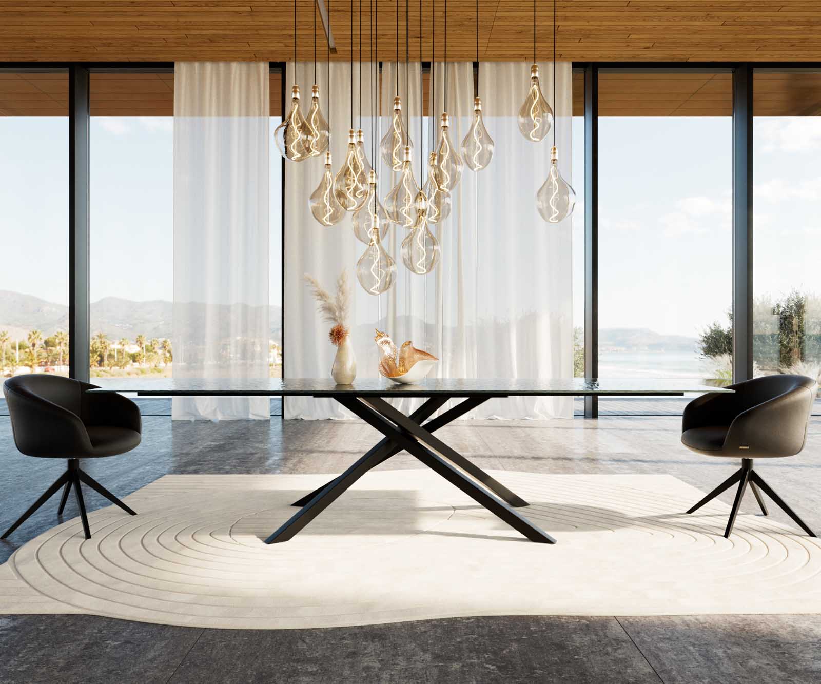 Esstisch Edge 300x100 Reliefglas Rauchschwarz 3D-Design Kreuzgestell Rechteck Schwarz 1 Esstisch Edge 300x100 Reliefglas Rauchschwarz 3D-Design Kreuzgestell Rechteck Schwarz 1