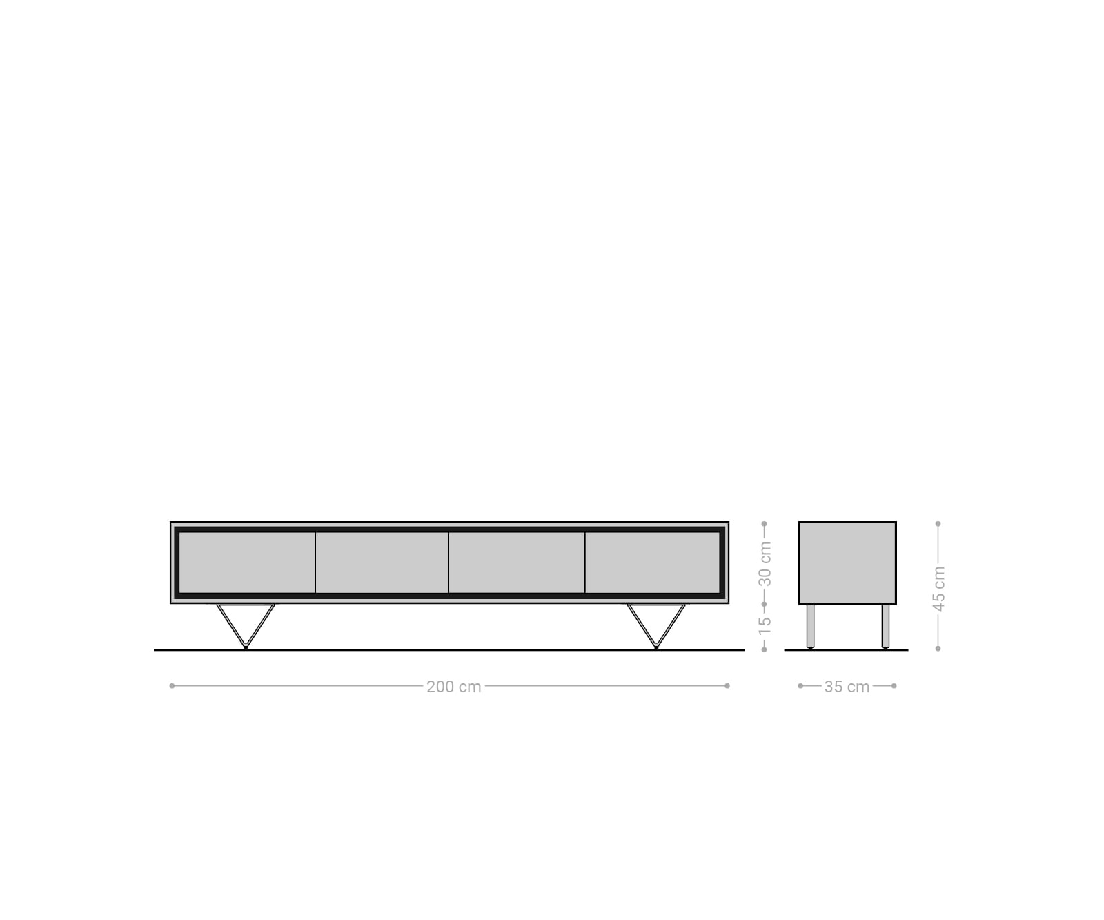 Lowboard Stonegrace 200 cm Akazie Braun Steinfurnier 4 Türen V-Fuß Schwarz 5 Lowboard Stonegrace 200 cm Akazie Braun Steinfurnier 4 Türen V-Fuß Schwarz 5