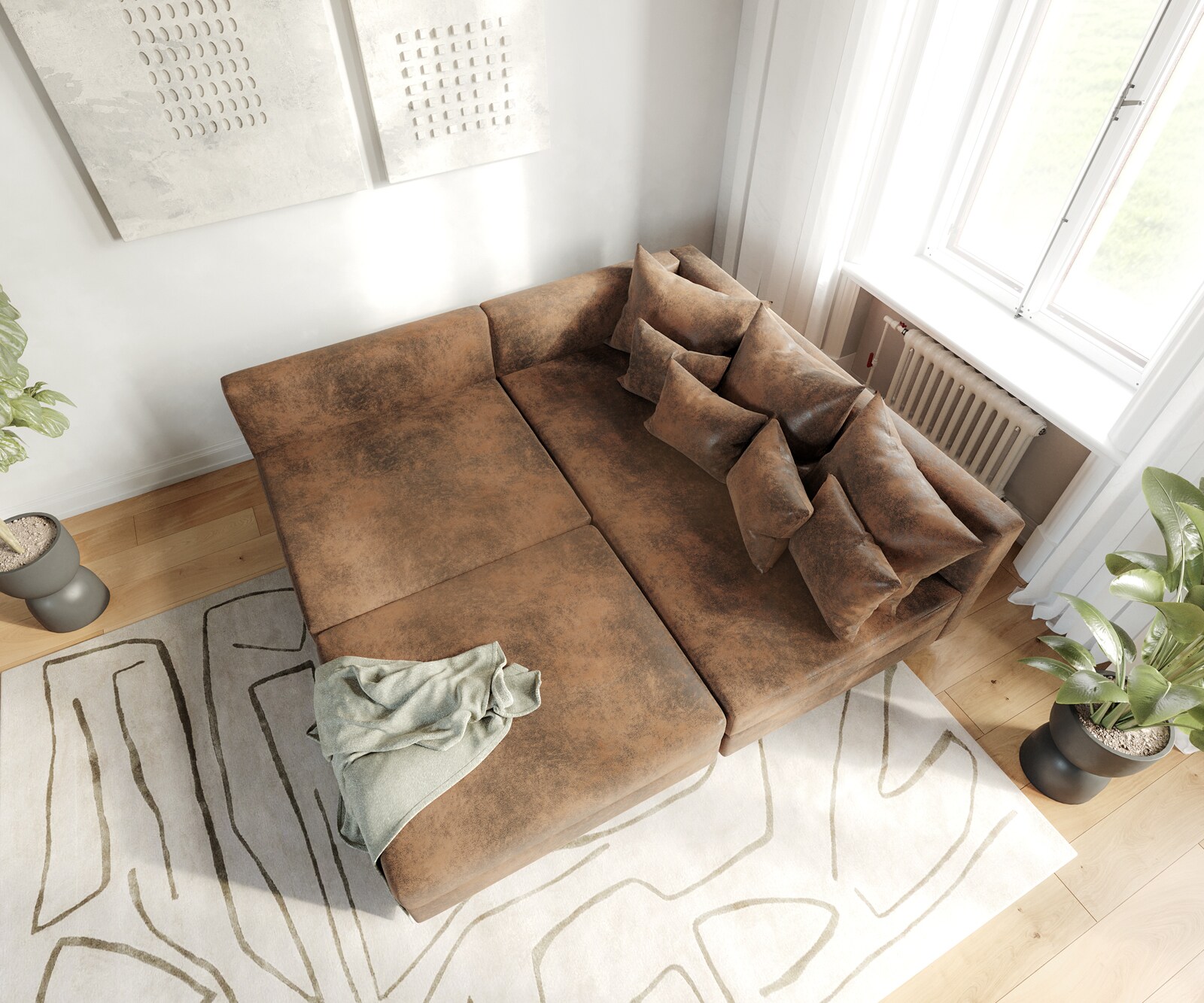 Ecksofa Clovis Braun Antik Optik Modular Hocker Ottomane Rechts 3