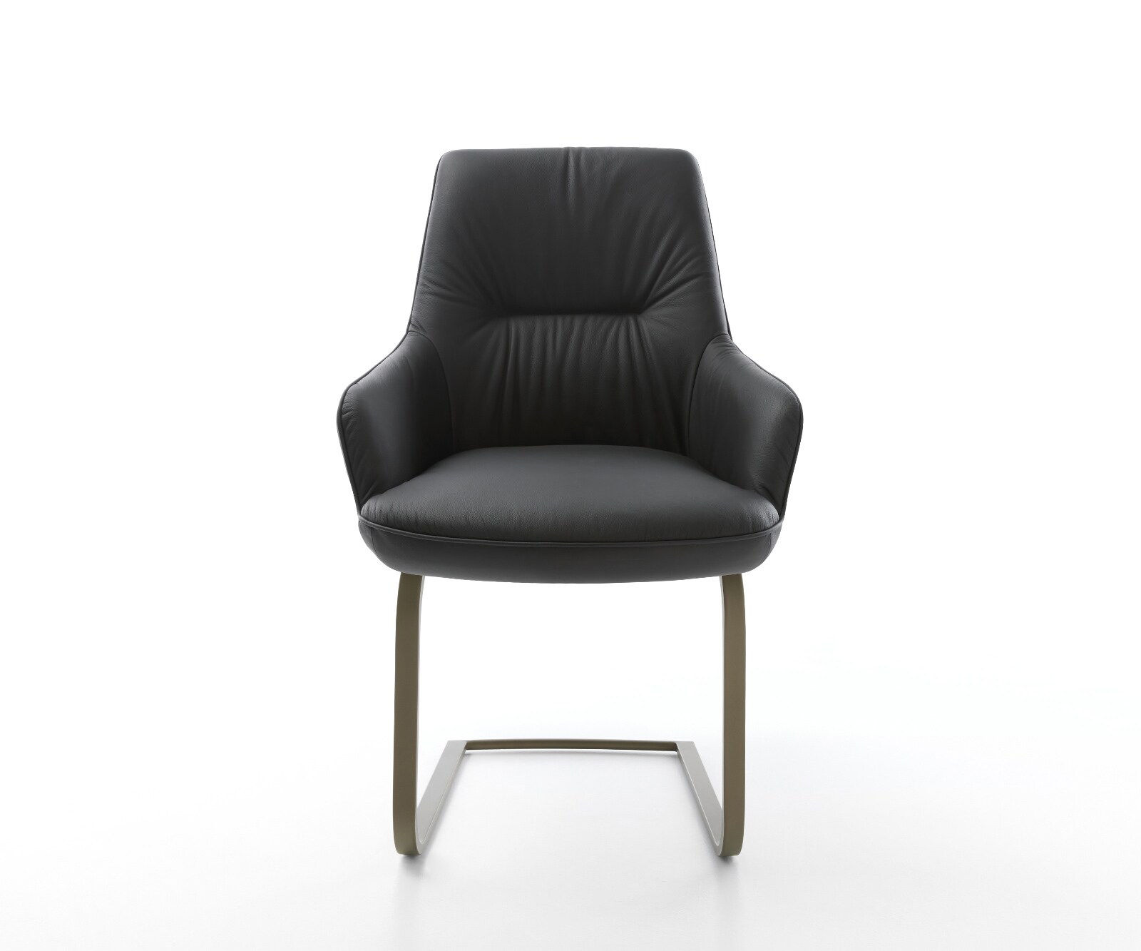 Cantilever Zelia-Flex avec accoudoirs cuir de vache noir pied cantilever plat aspect titane ressorts ensachés 2