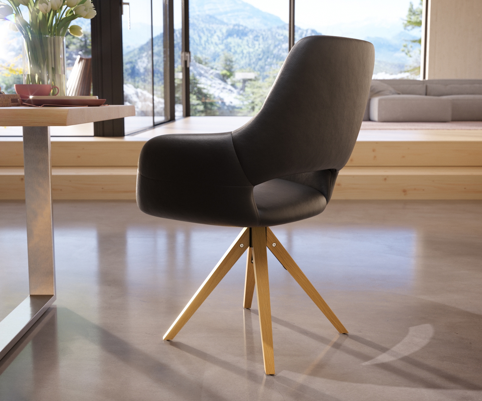 Esszimmerstuhl Yago-Flex mit Armlehnen Echt-Leder Schwarz Holzgestell kantig Natur Taschenfederkern 4 Esszimmerstuhl Yago-Flex mit Armlehnen Echt-Leder Schwarz Holzgestell kantig Natur Taschenfederkern 4