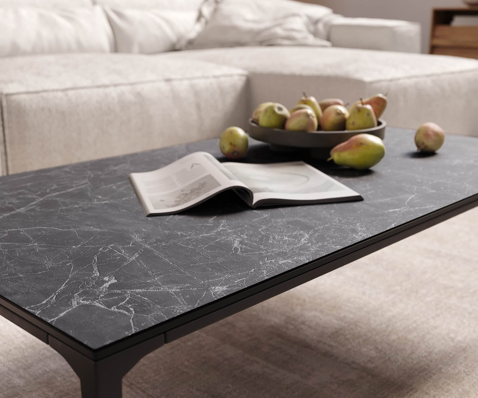 Wohnzimmertisch Levente Keramik Laminam® Nero Greco Anthrazit 110x60 cm Gestell Metall Schwarz