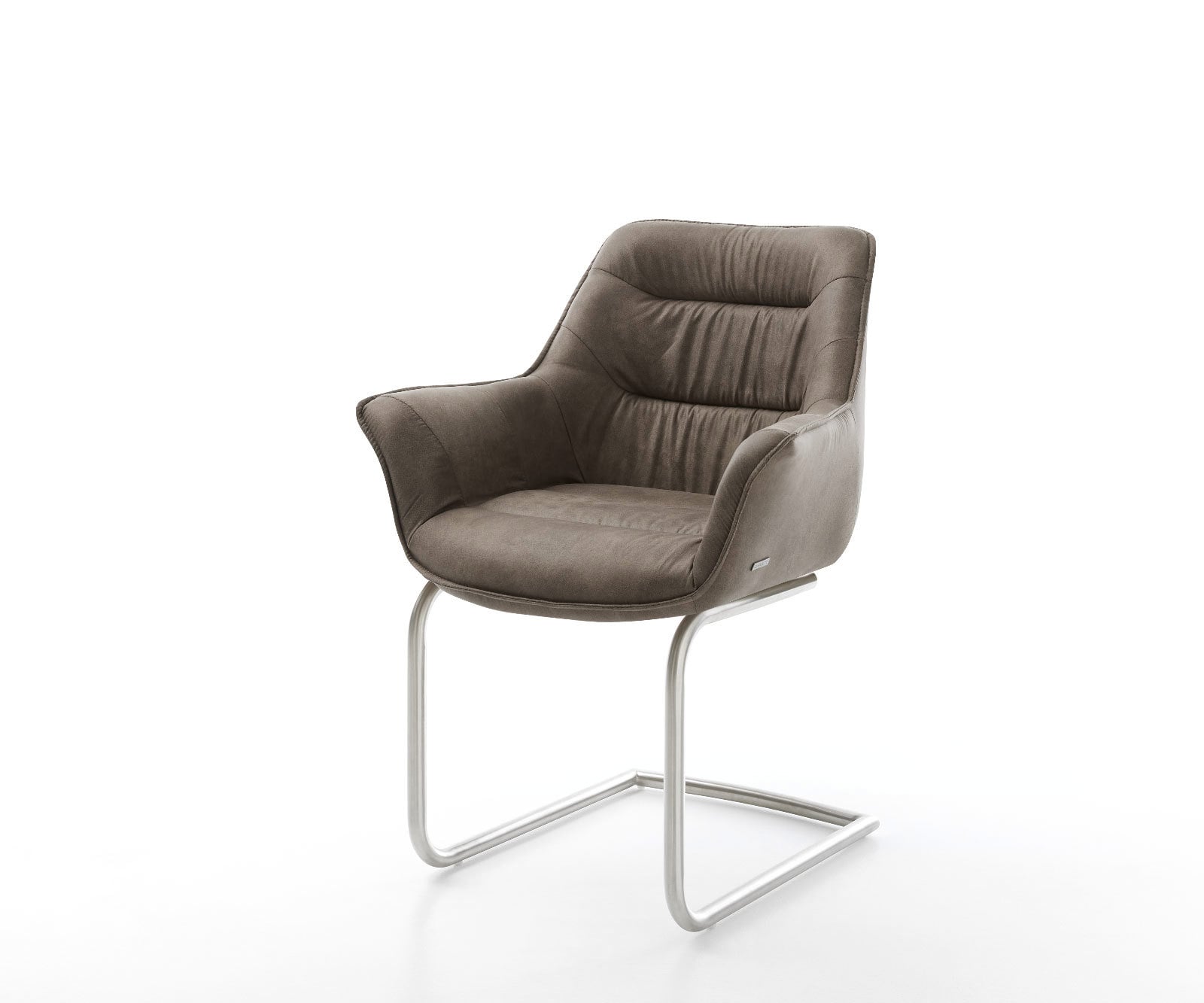 Freischwinger Kaira-Flex Mikrofaser Taupe Vintage Freischwinger rund Edelstahl Freischwinger Kaira-Flex Mikrofaser Taupe Vintage Freischwinger rund Edelstahl